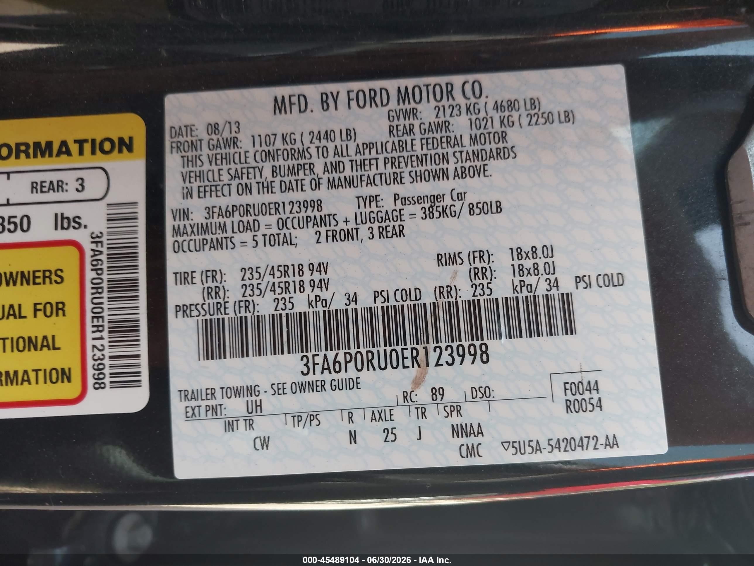 2014 Ford Fusion Hybrid Titanium Black vin: 3FA6P0RU0ER123998