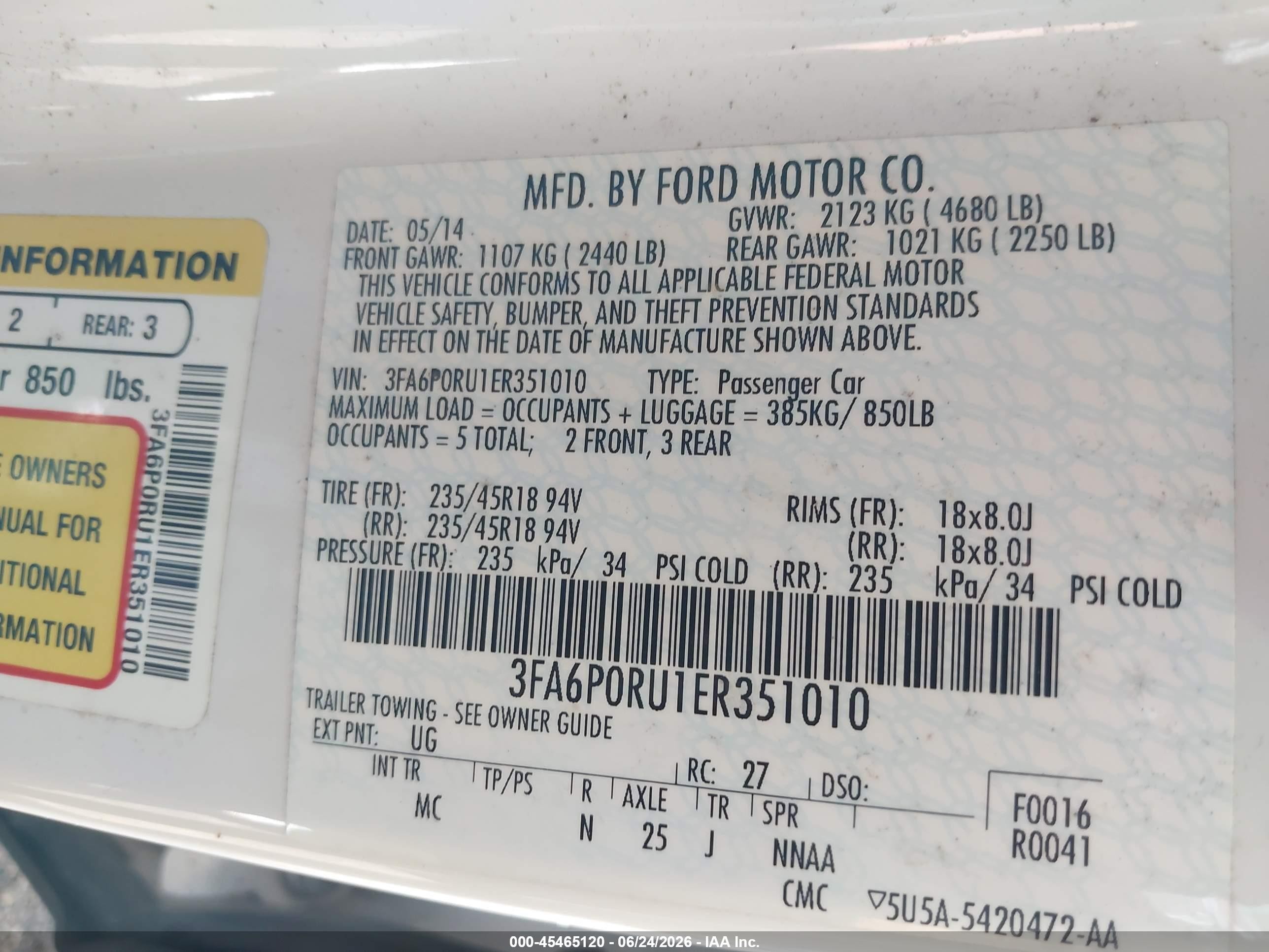 2014 Ford Fusion Hybrid Titanium White vin: 3FA6P0RU1ER351010