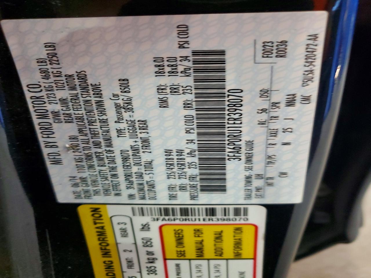 2014 Ford Fusion Titanium Hev Black vin: 3FA6P0RU1ER398070