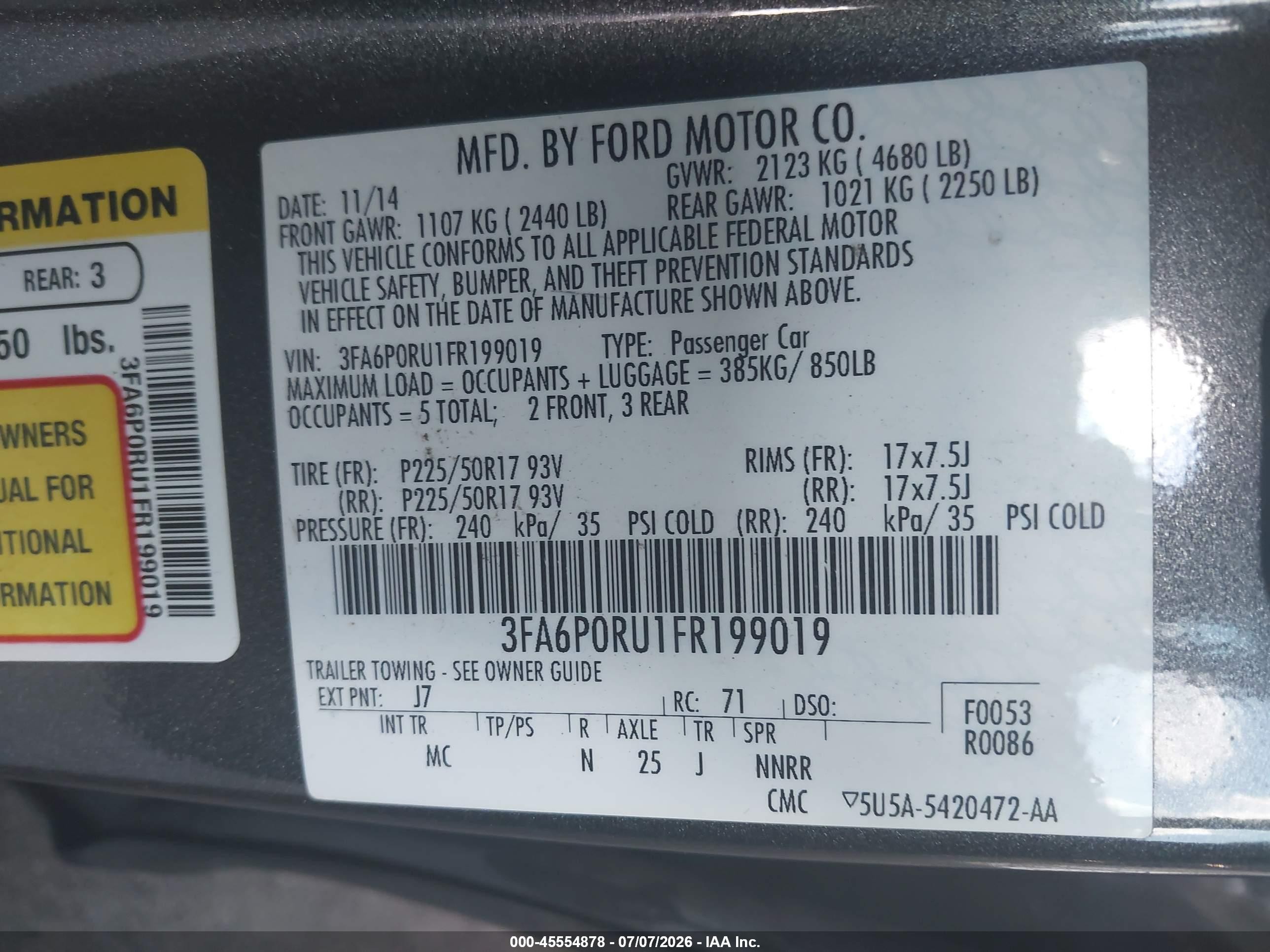 2015 Ford Fusion Hybrid Titanium Gray vin: 3FA6P0RU1FR199019