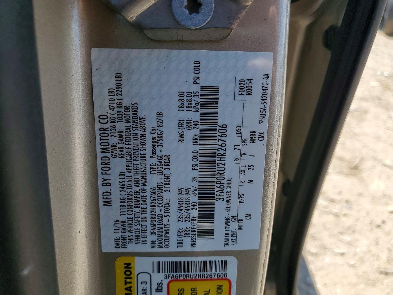 2017 Ford Fusion Titanium Hev Gold vin: 3FA6P0RU2HR267606