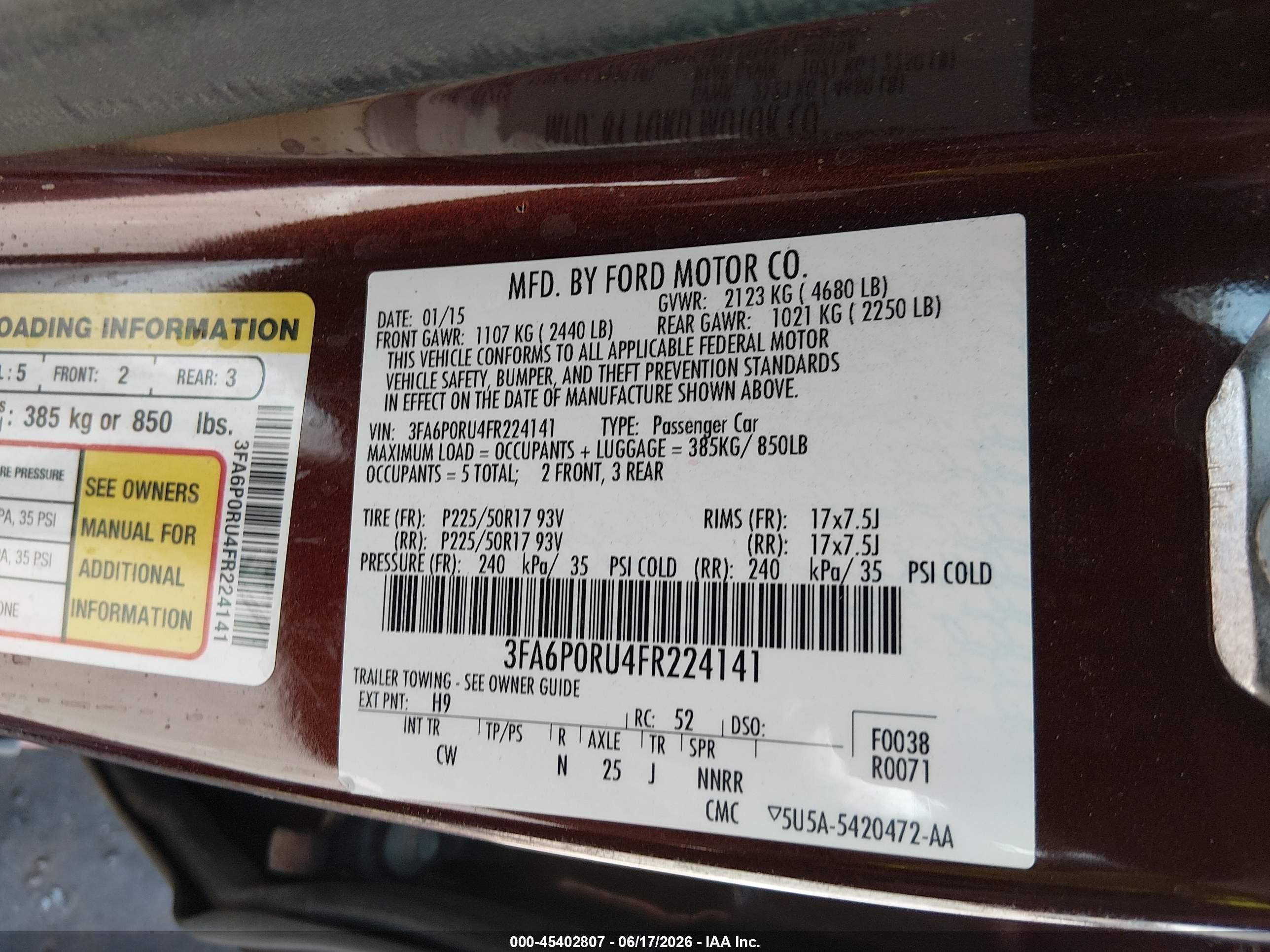 2015 Ford Fusion Hybrid Titanium Brown vin: 3FA6P0RU4FR224141