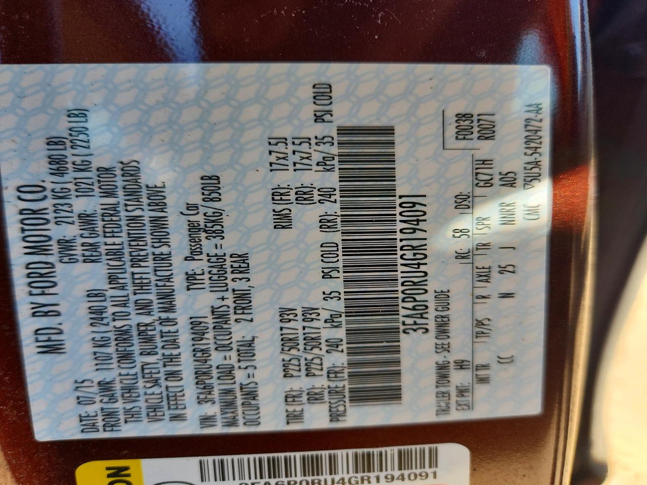 2016 Ford Fusion Titanium Hev Brown vin: 3FA6P0RU4GR194091
