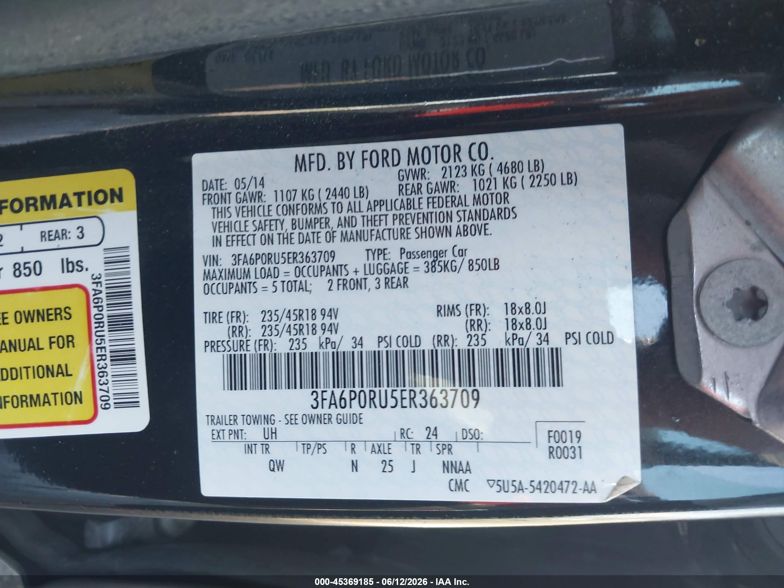 2014 Ford Fusion Hybrid Titanium Black vin: 3FA6P0RU5ER363709