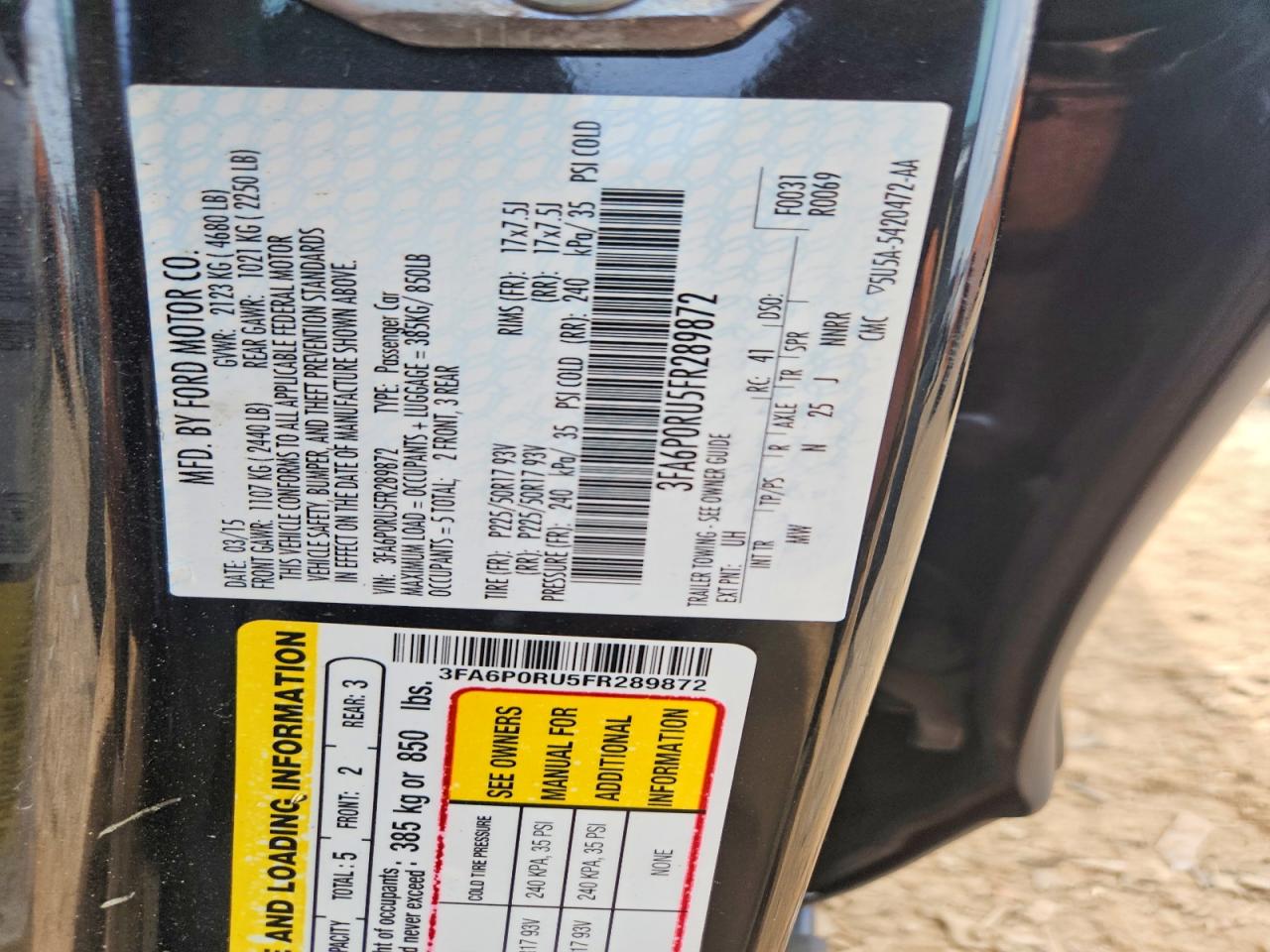 2015 Ford Fusion Titanium Hev Black vin: 3FA6P0RU5FR289872