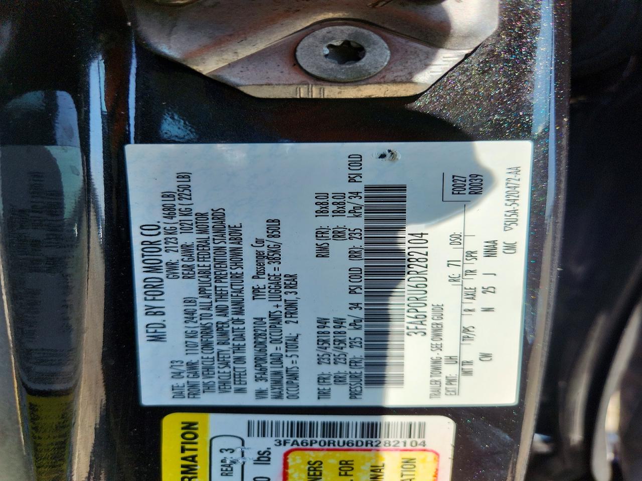 2013 Ford Fusion Titanium Hev Black vin: 3FA6P0RU6DR282104