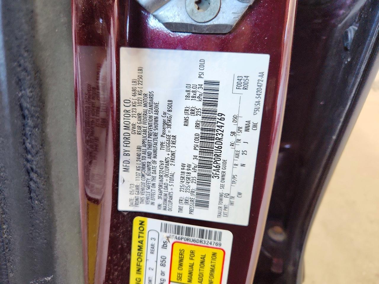2013 Ford Fusion Titanium Hev Burgundy vin: 3FA6P0RU6DR324769