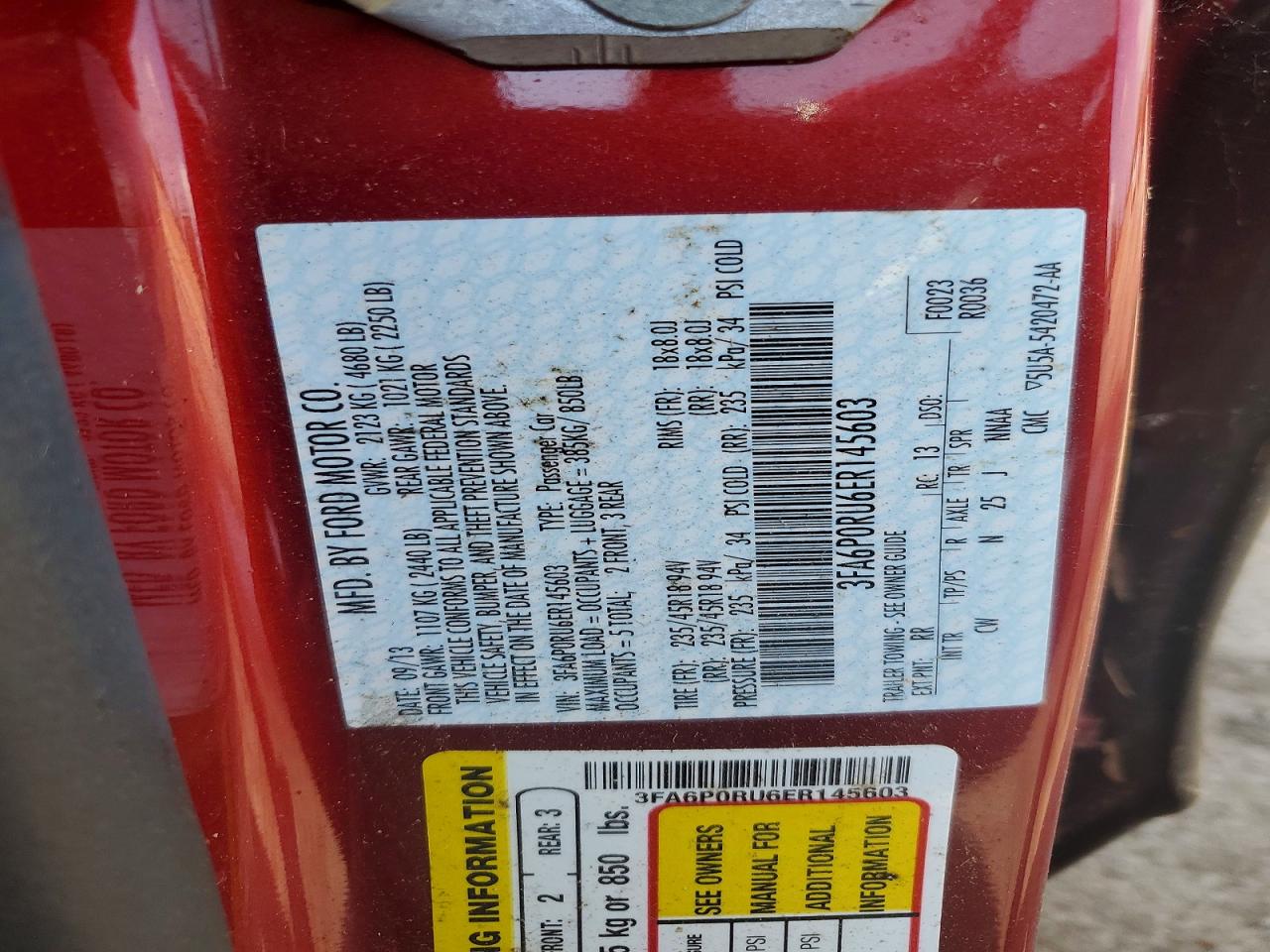2014 Ford Fusion Titanium Hev Red vin: 3FA6P0RU6ER145603