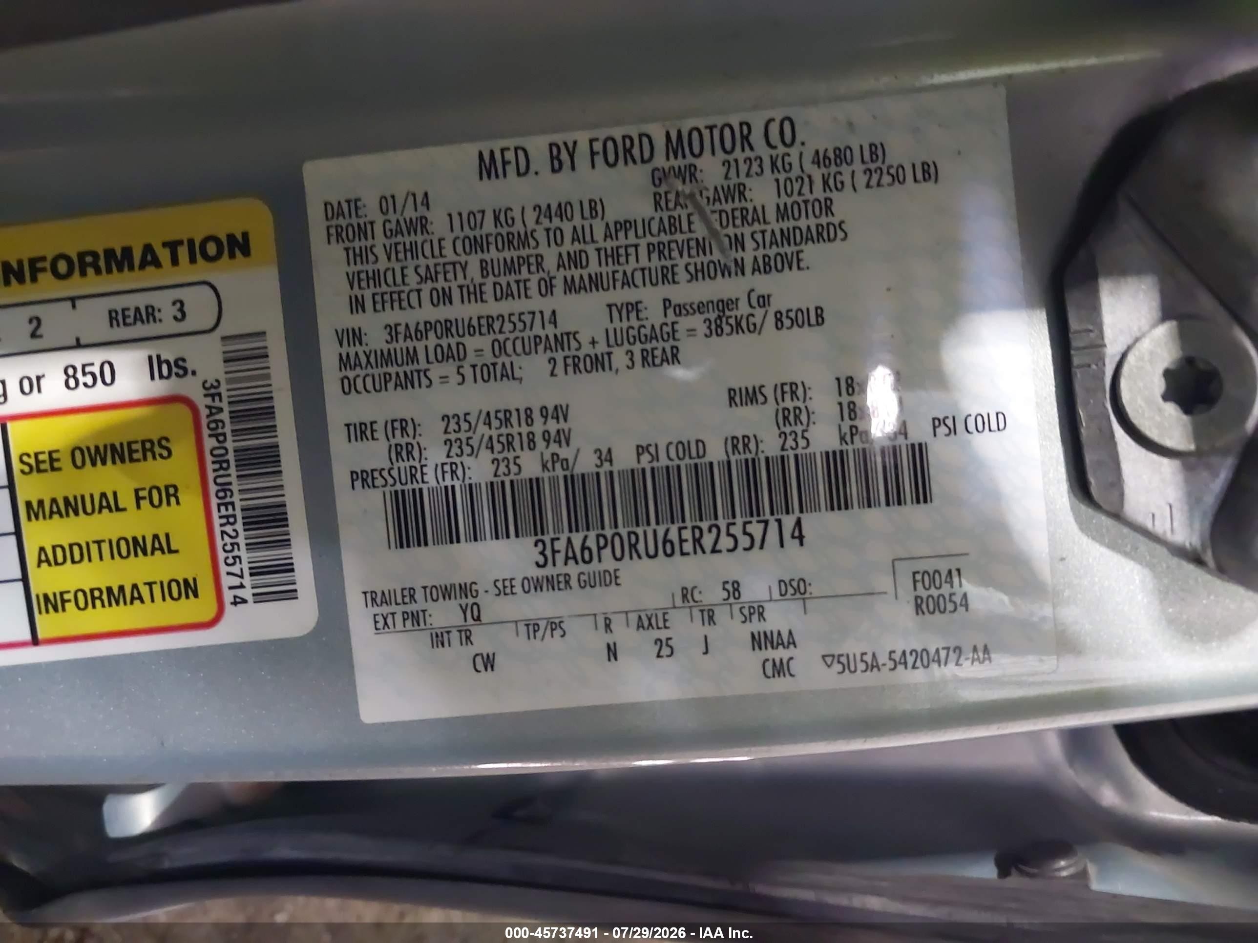 2014 Ford Fusion Hybrid Titanium Blue vin: 3FA6P0RU6ER255714