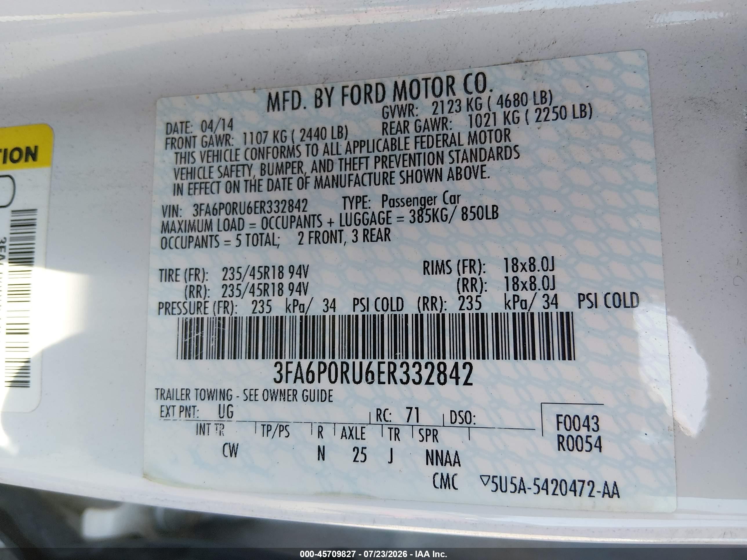 2014 Ford Fusion Hybrid Titanium White vin: 3FA6P0RU6ER332842