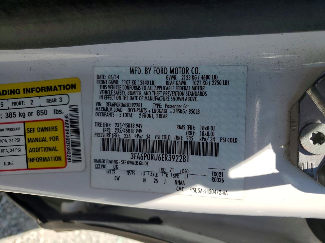 2014 Ford Fusion Titanium Hev White vin: 3FA6P0RU6ER392281