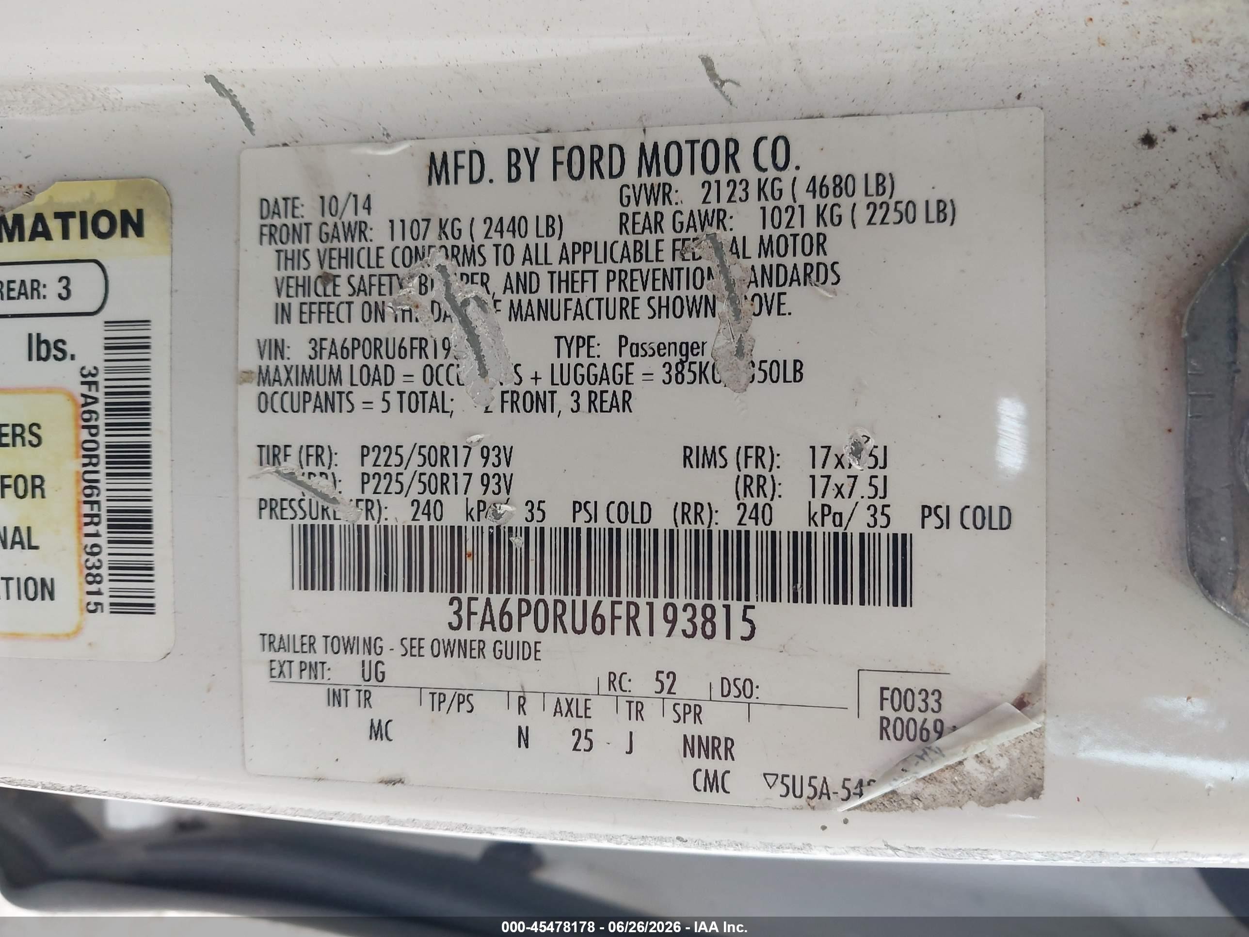 2015 Ford Fusion Hybrid Titanium White vin: 3FA6P0RU6FR193815