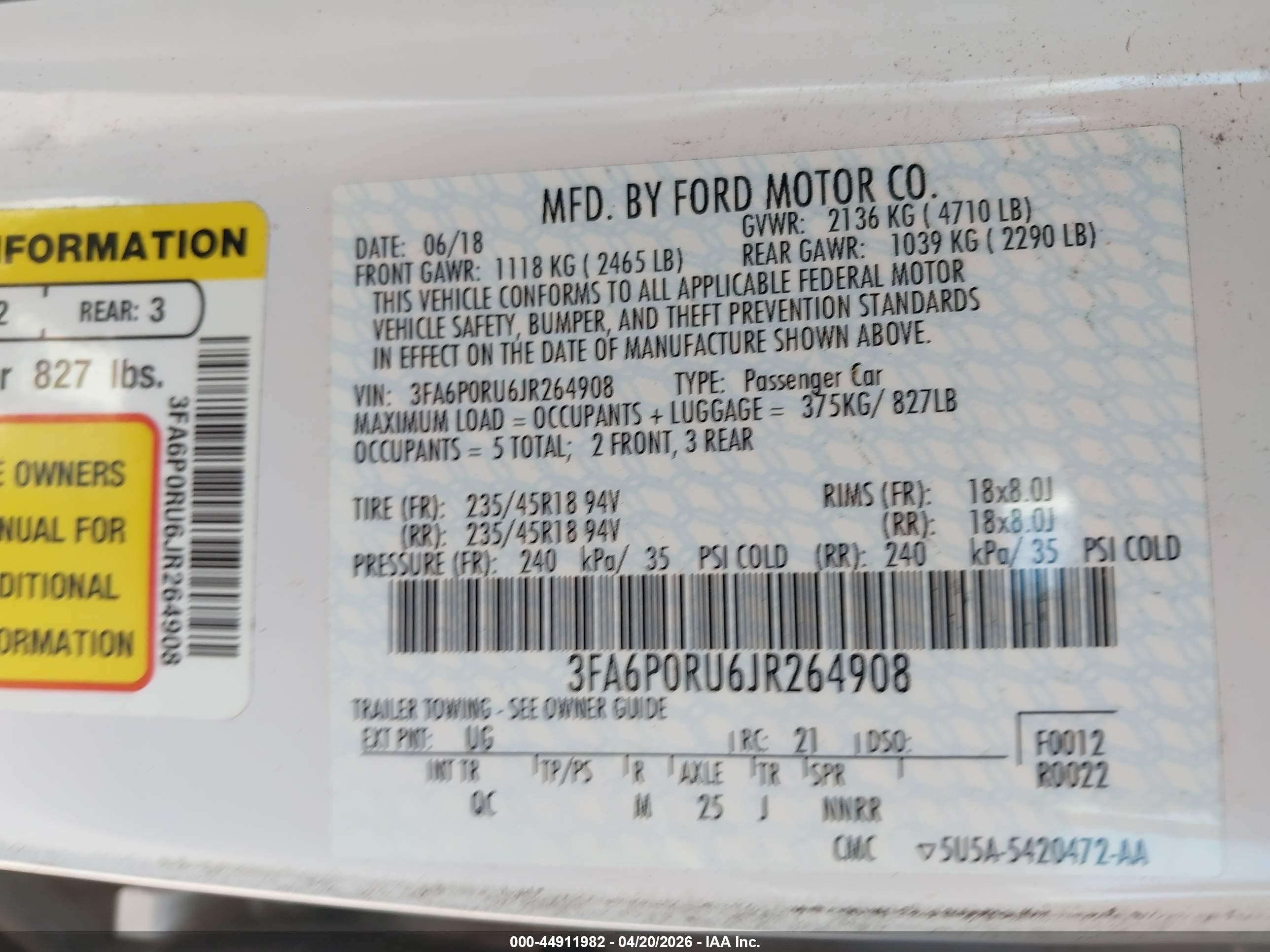 2018 Ford Fusion Hybrid Platinum Белый vin: 3FA6P0RU6JR264908