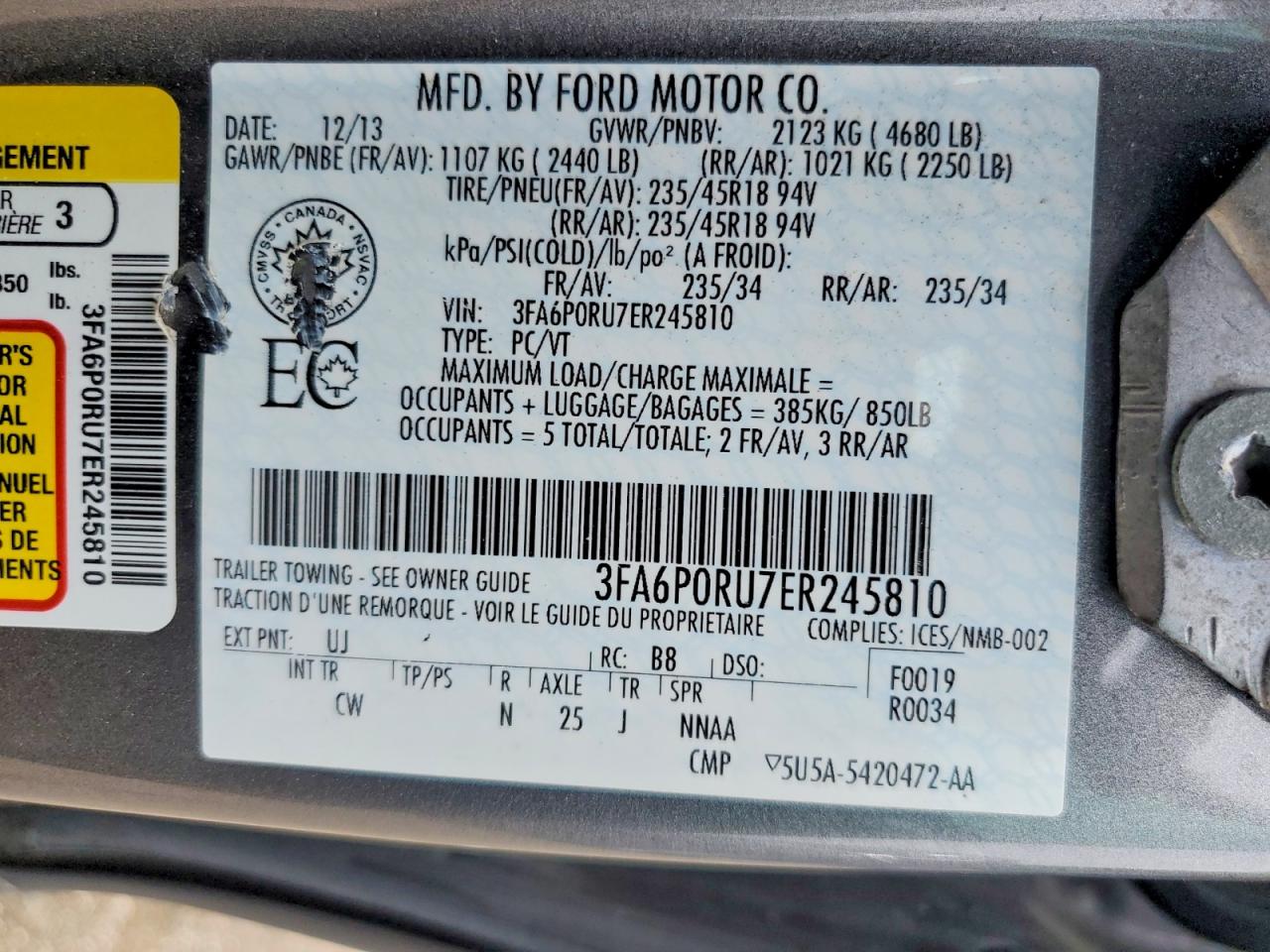 2014 Ford Fusion Titanium Hev Gray vin: 3FA6P0RU7ER245810