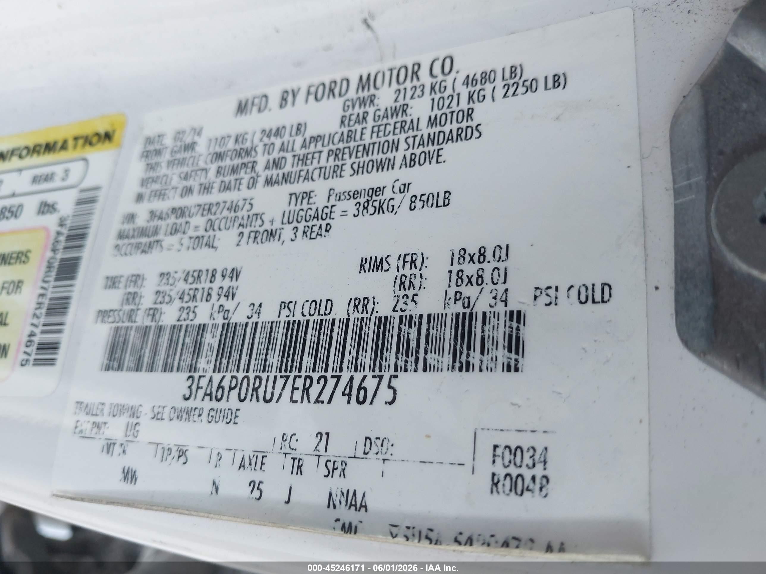 2014 Ford Fusion Hybrid Titanium White vin: 3FA6P0RU7ER274675