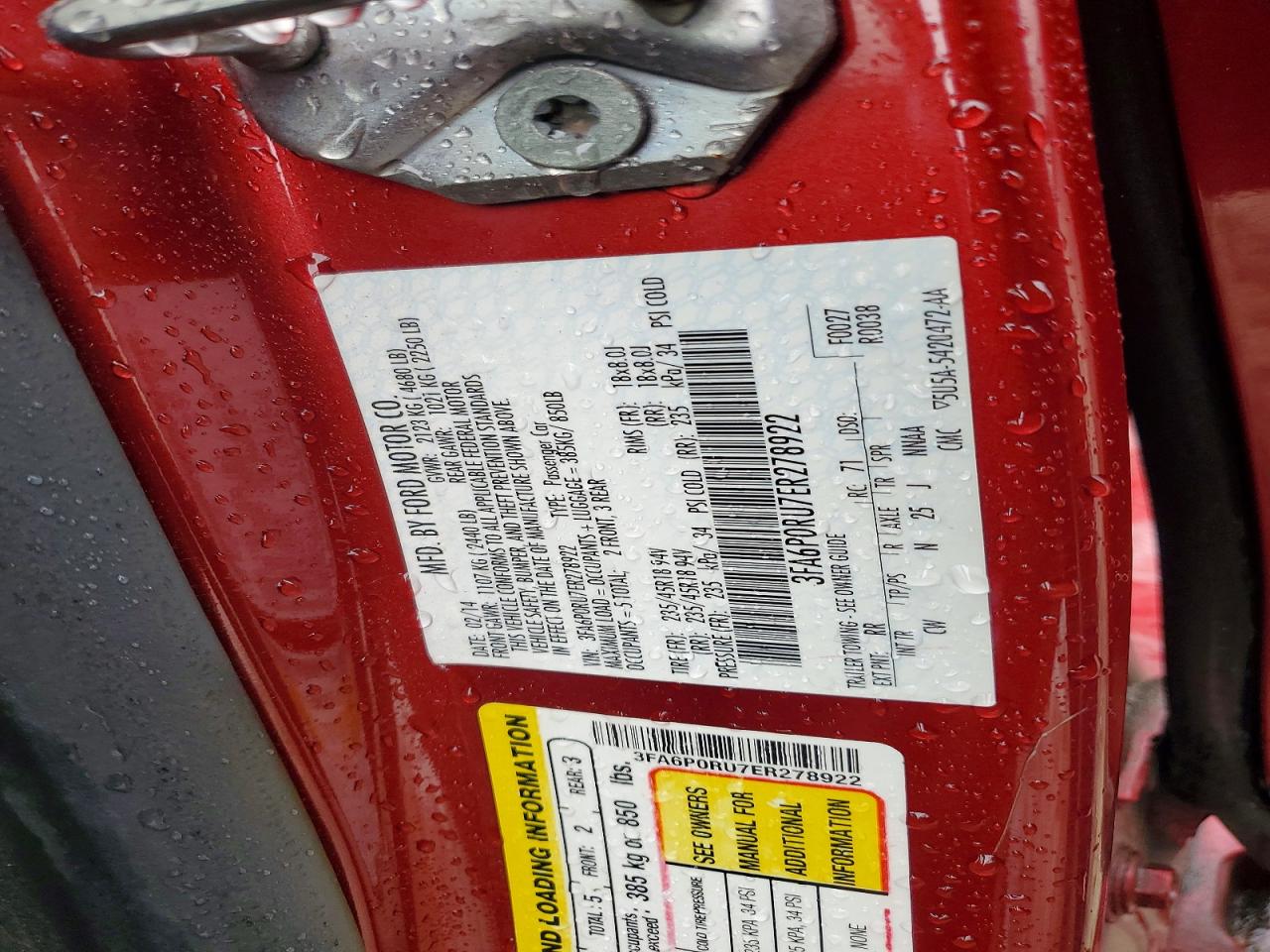 2014 Ford Fusion Titanium Hev Красный vin: 3FA6P0RU7ER278922