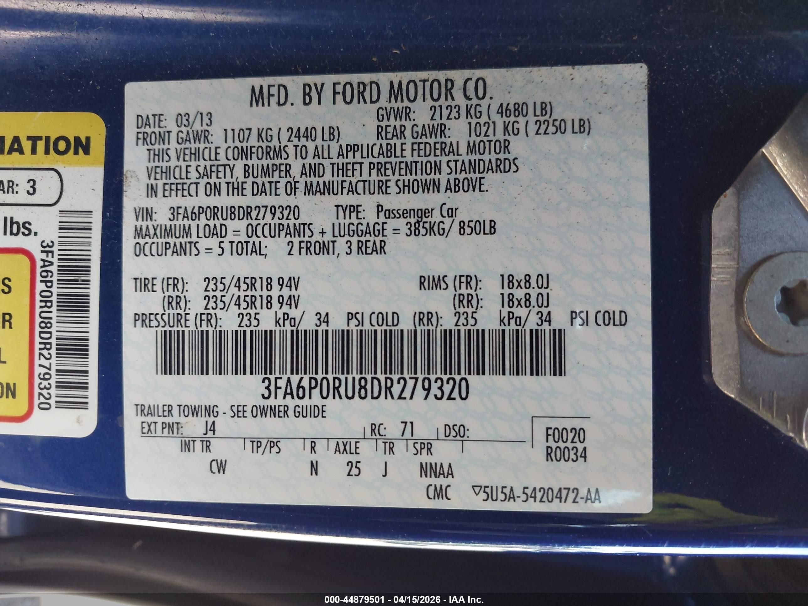 2013 Ford Fusion Hybrid Titanium Blue vin: 3FA6P0RU8DR279320