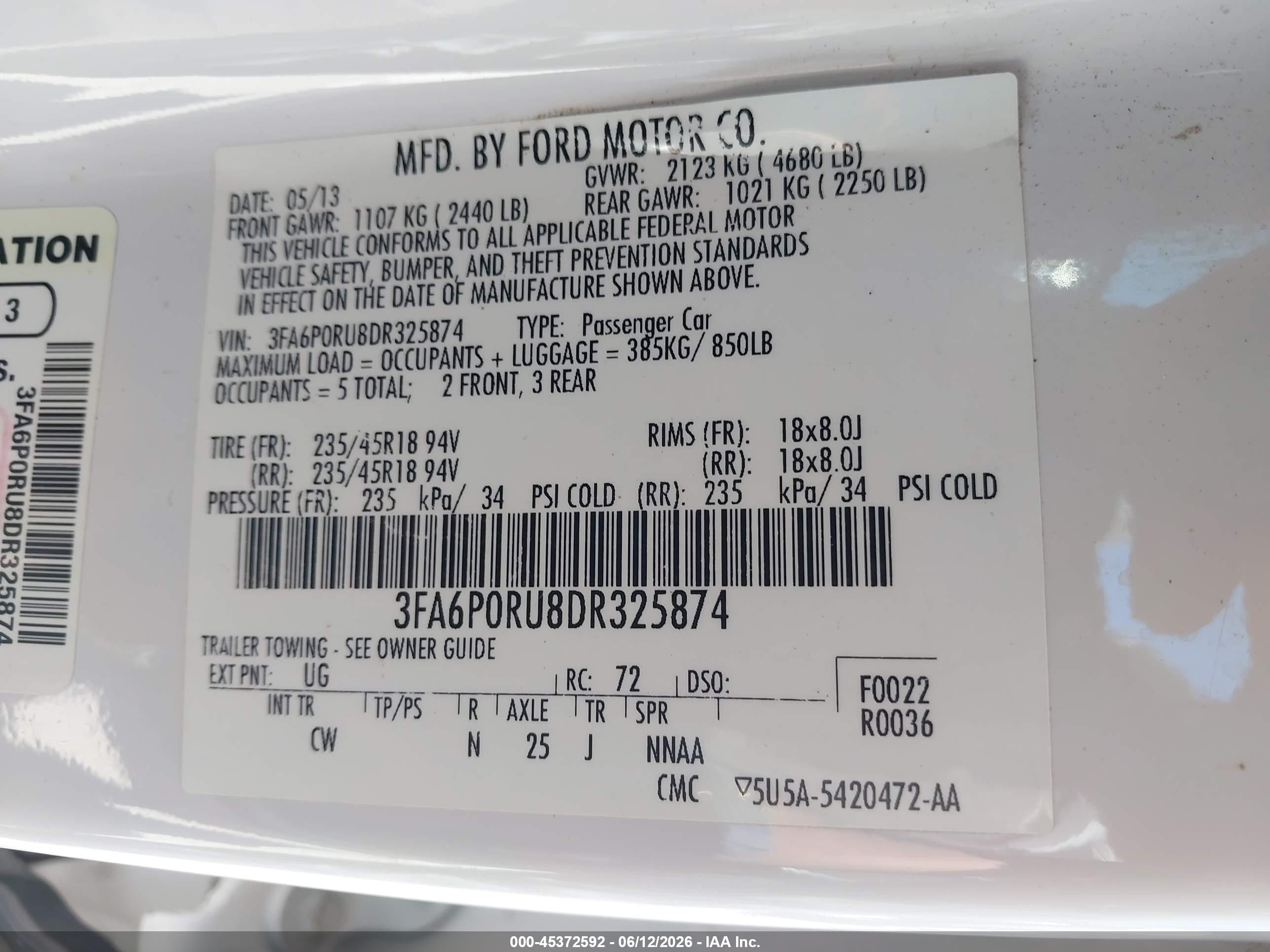 2013 Ford Fusion Hybrid Titanium White vin: 3FA6P0RU8DR325874
