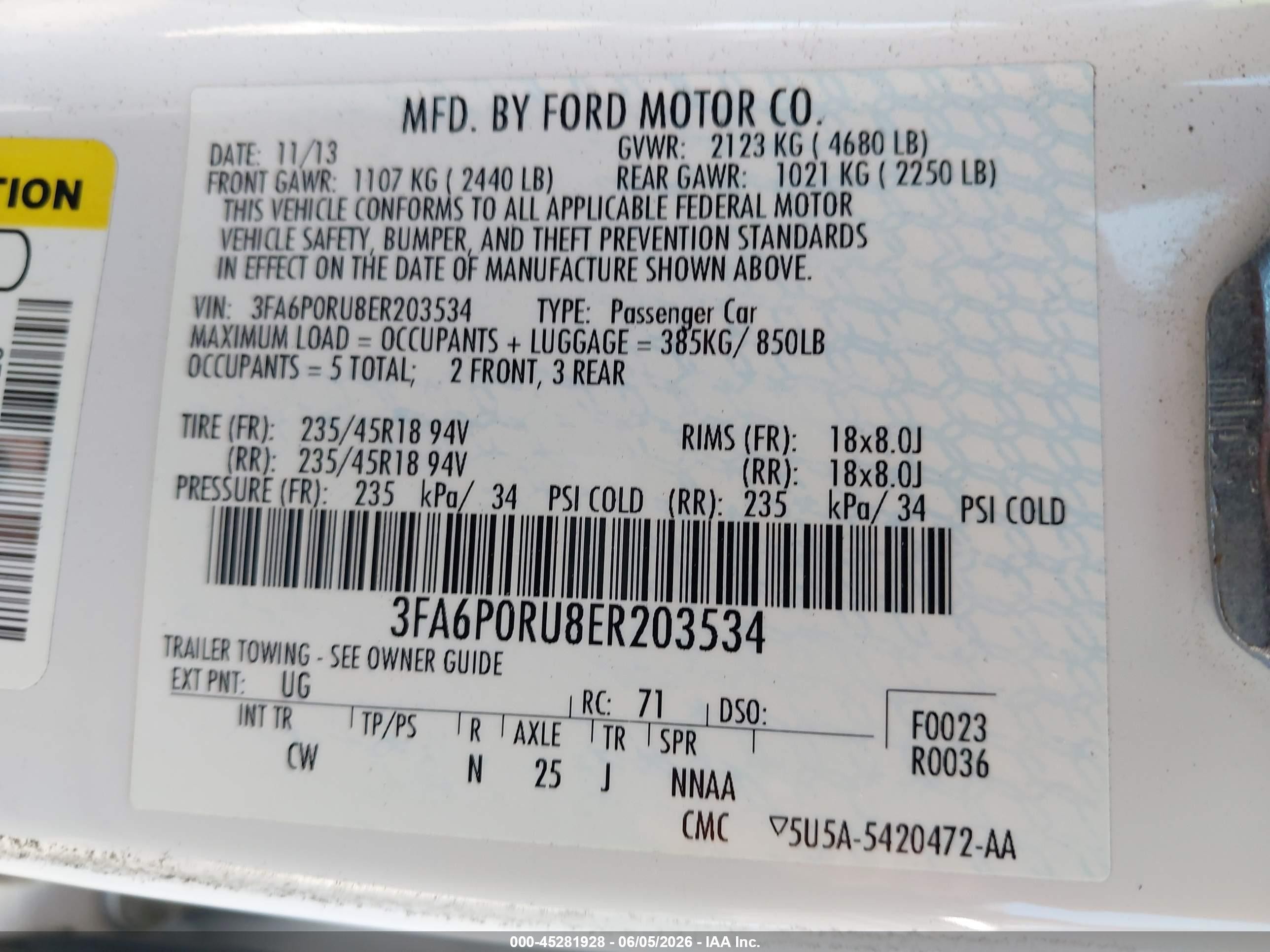 2014 Ford Fusion Hybrid Titanium White vin: 3FA6P0RU8ER203534