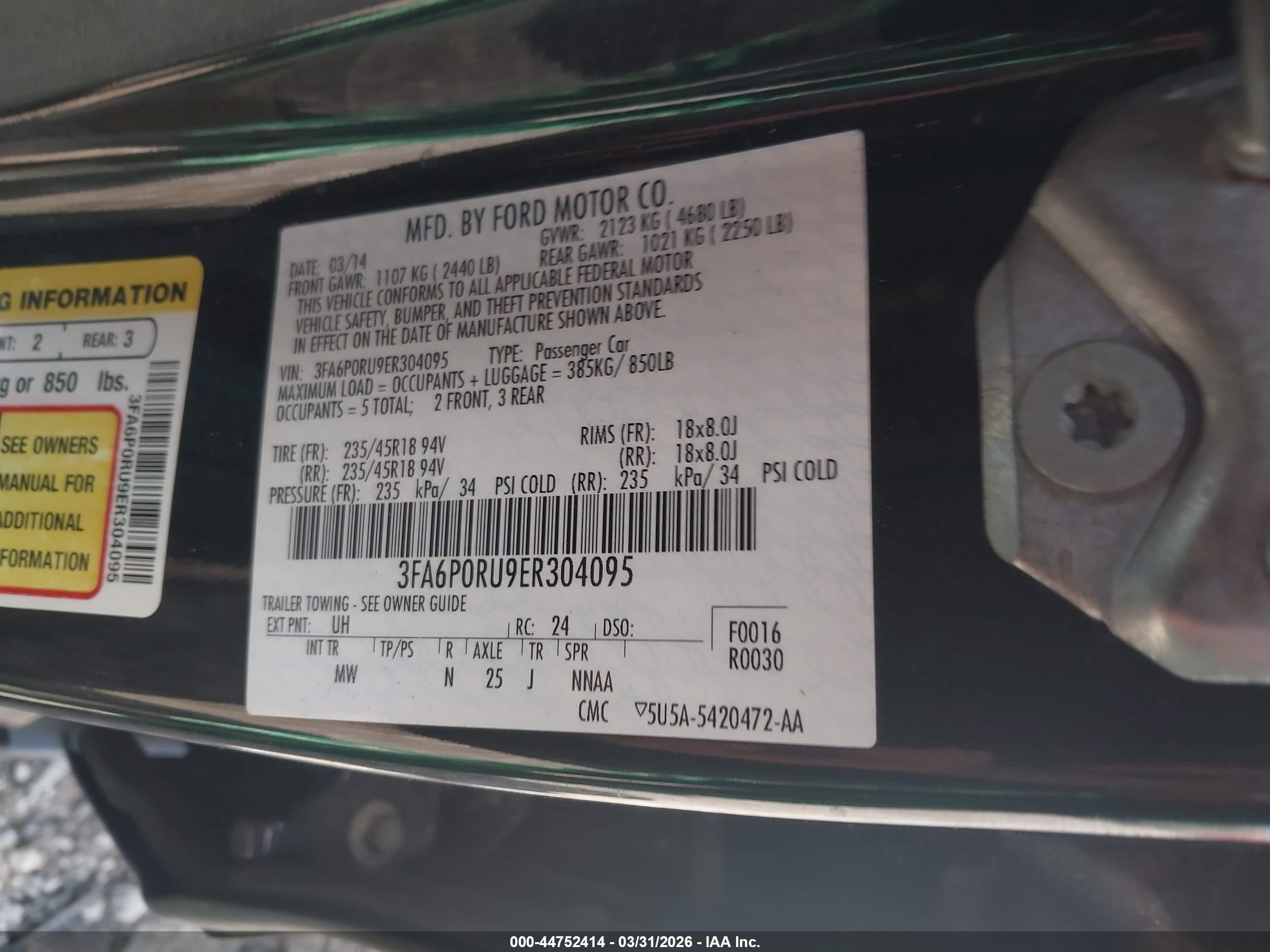 2014 Ford Fusion Hybrid Titanium Black vin: 3FA6P0RU9ER304095