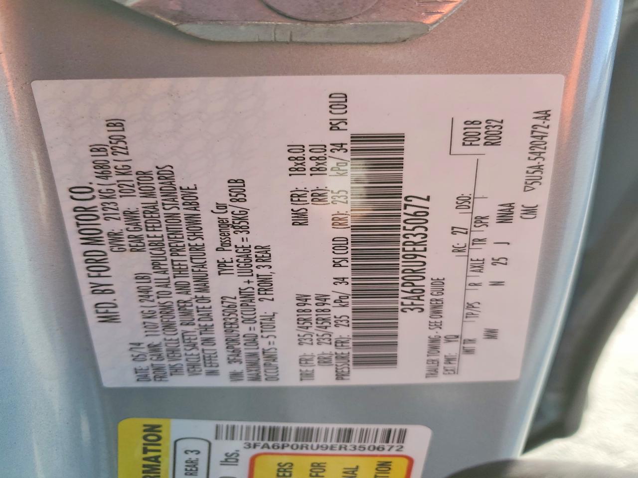 2014 Ford Fusion Titanium Hev Бирюзовый vin: 3FA6P0RU9ER350672
