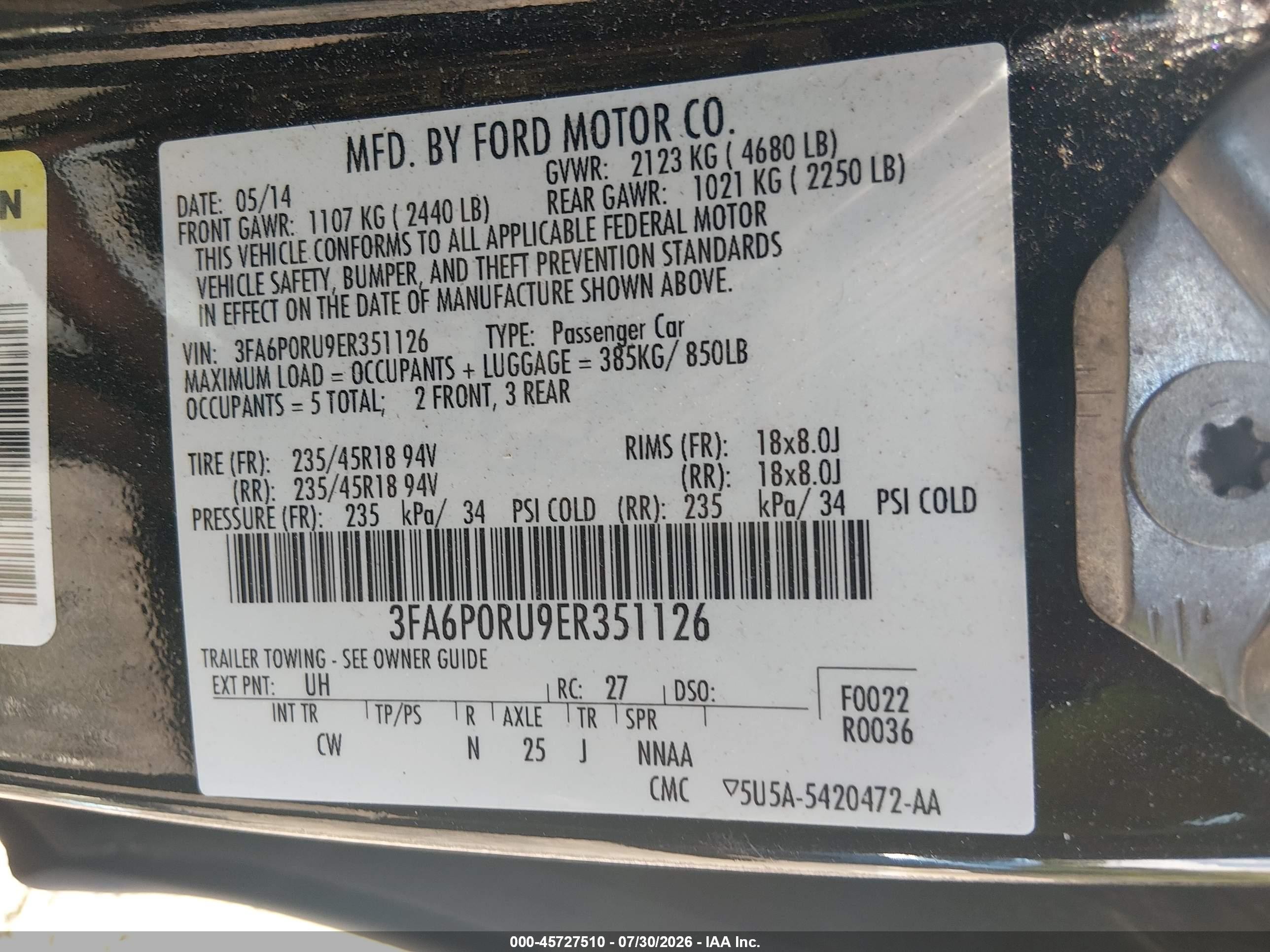 2014 Ford Fusion Hybrid Titanium Черный vin: 3FA6P0RU9ER351126