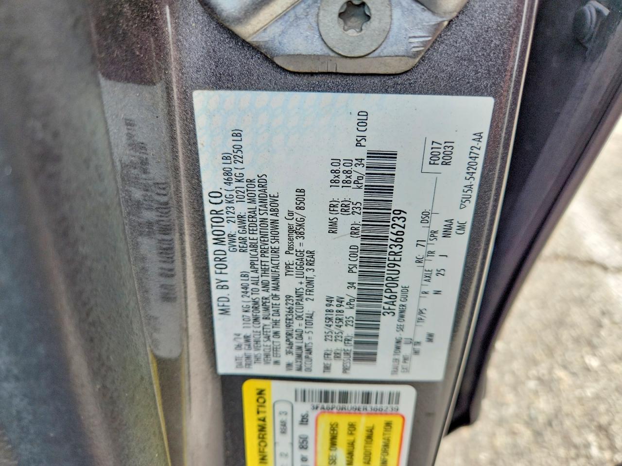 2014 Ford Fusion Titanium Hev Gray vin: 3FA6P0RU9ER366239