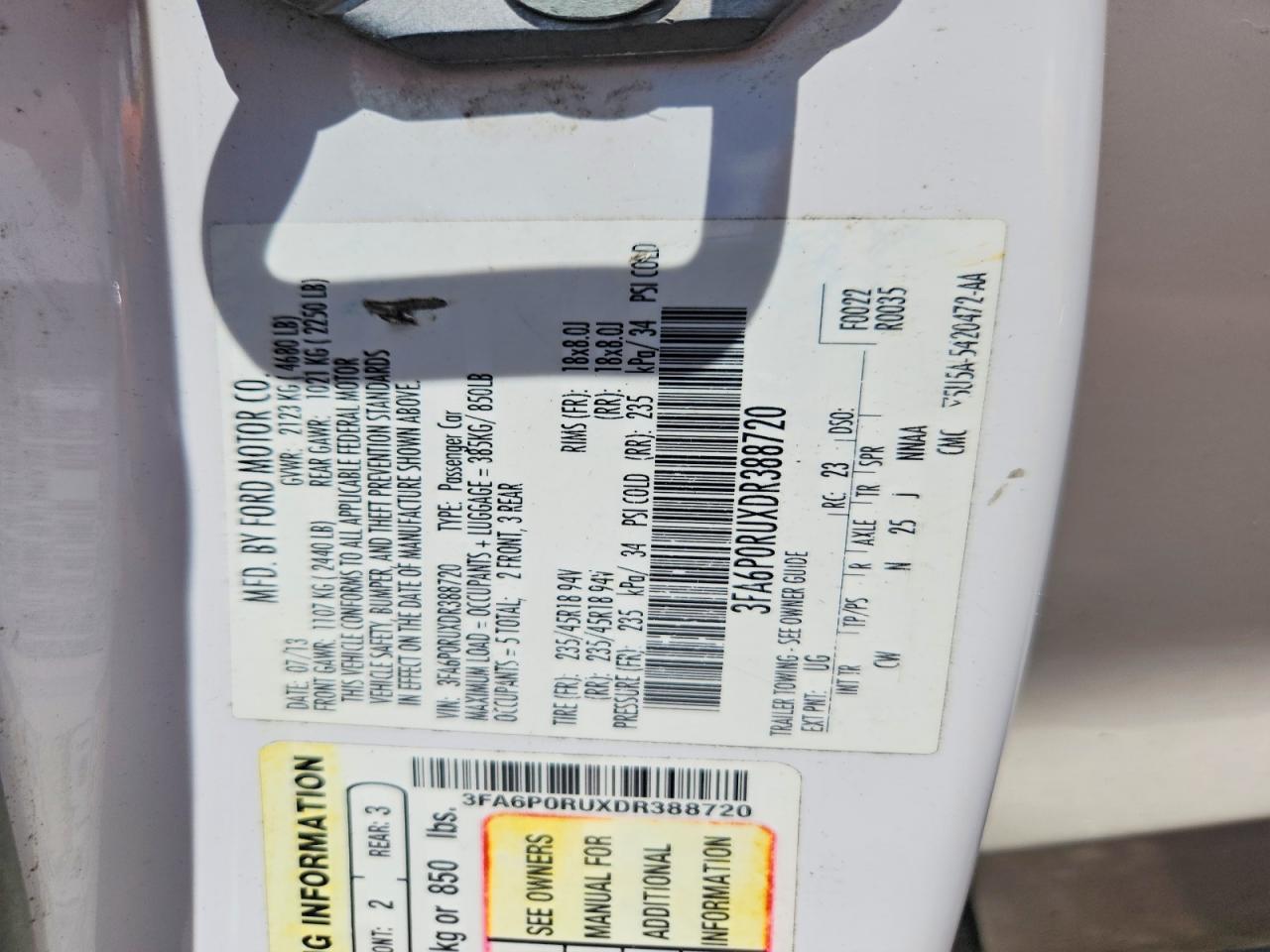 2013 Ford Fusion Titanium Hev White vin: 3FA6P0RUXDR388720