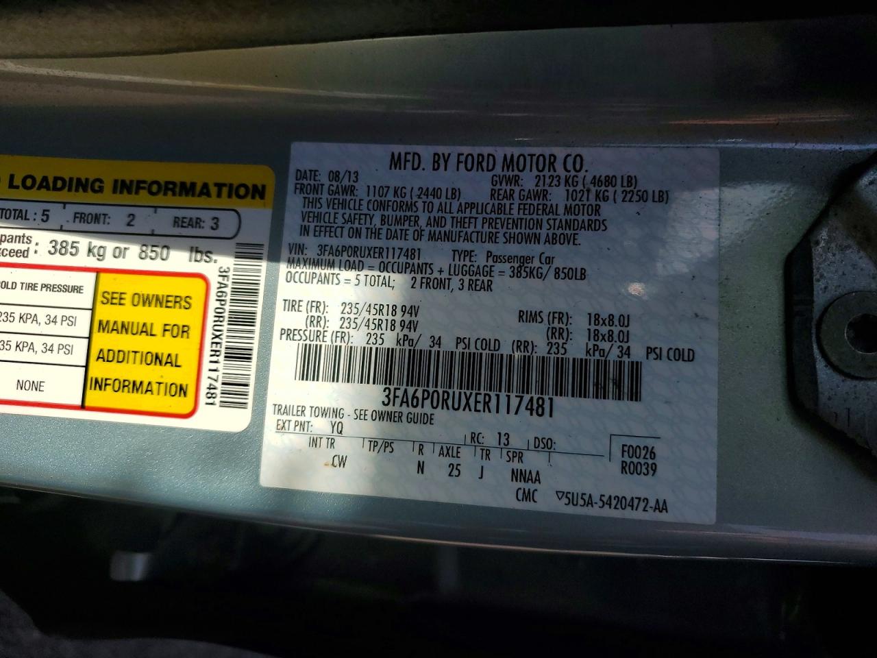 2014 Ford Fusion Titanium Hev Blue vin: 3FA6P0RUXER117481