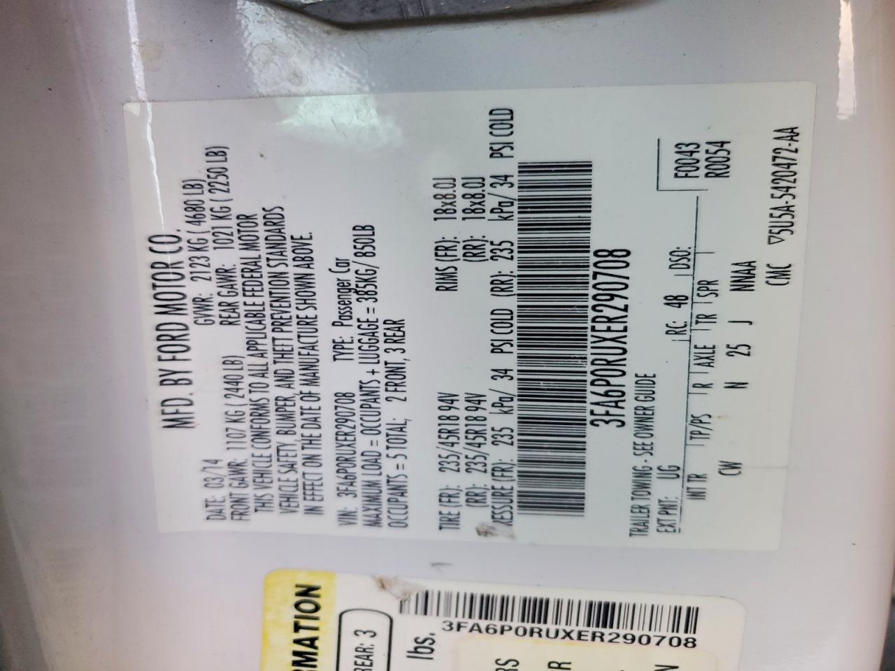 2014 Ford Fusion Titanium Hev White vin: 3FA6P0RUXER290708