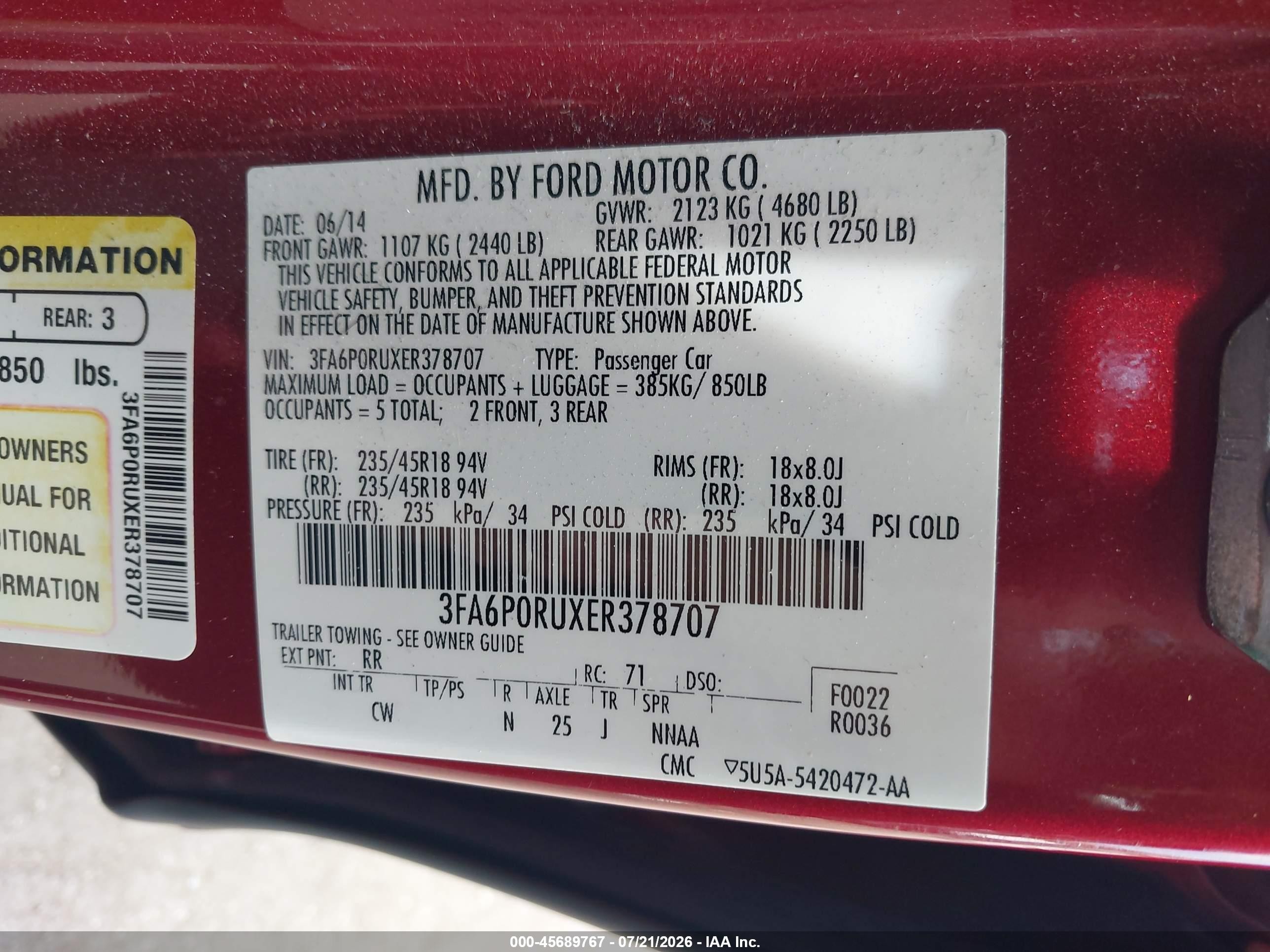 2014 Ford Fusion Hybrid Titanium Red vin: 3FA6P0RUXER378707