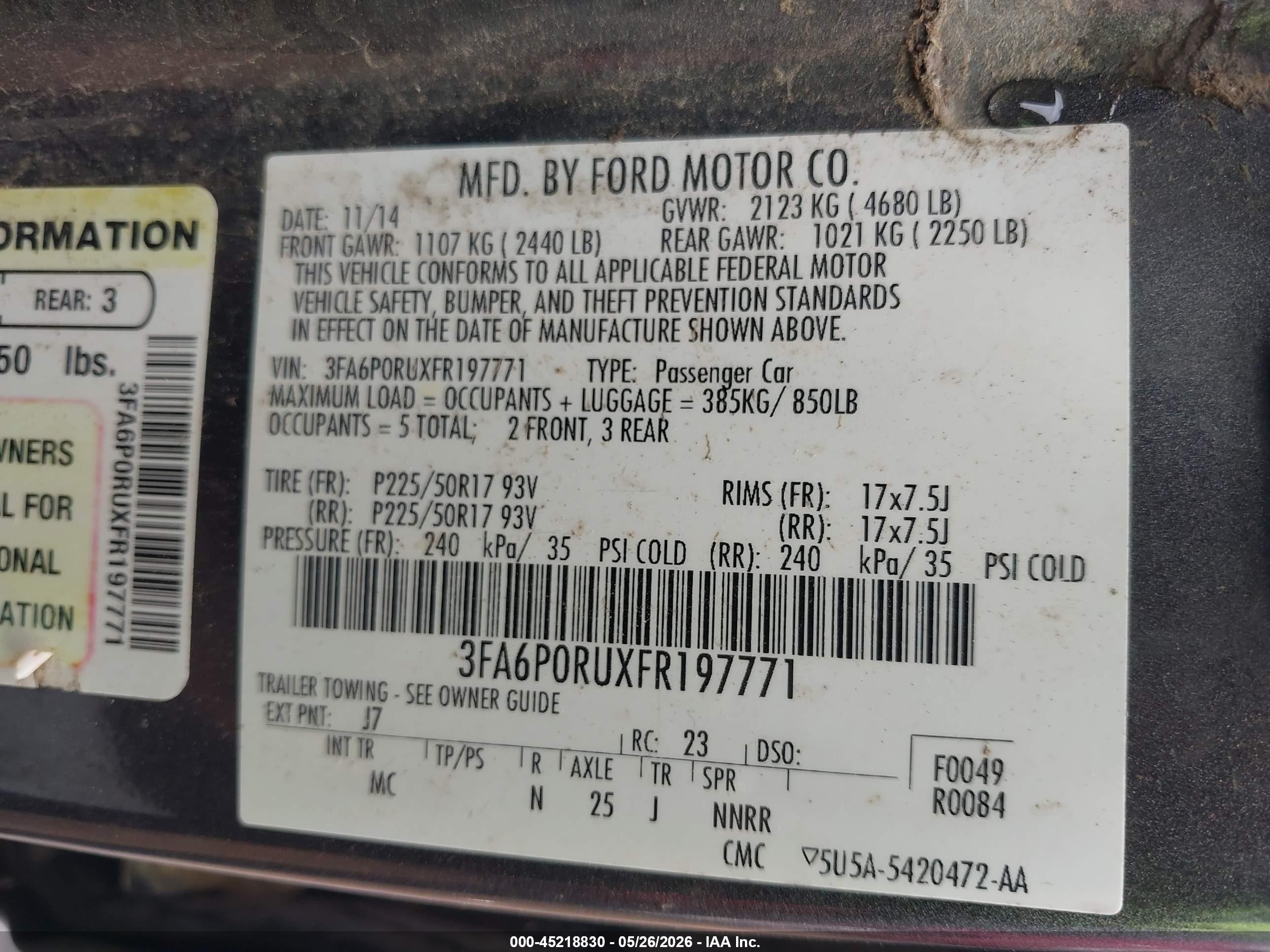 2015 Ford Fusion Hybrid Titanium Gray vin: 3FA6P0RUXFR197771