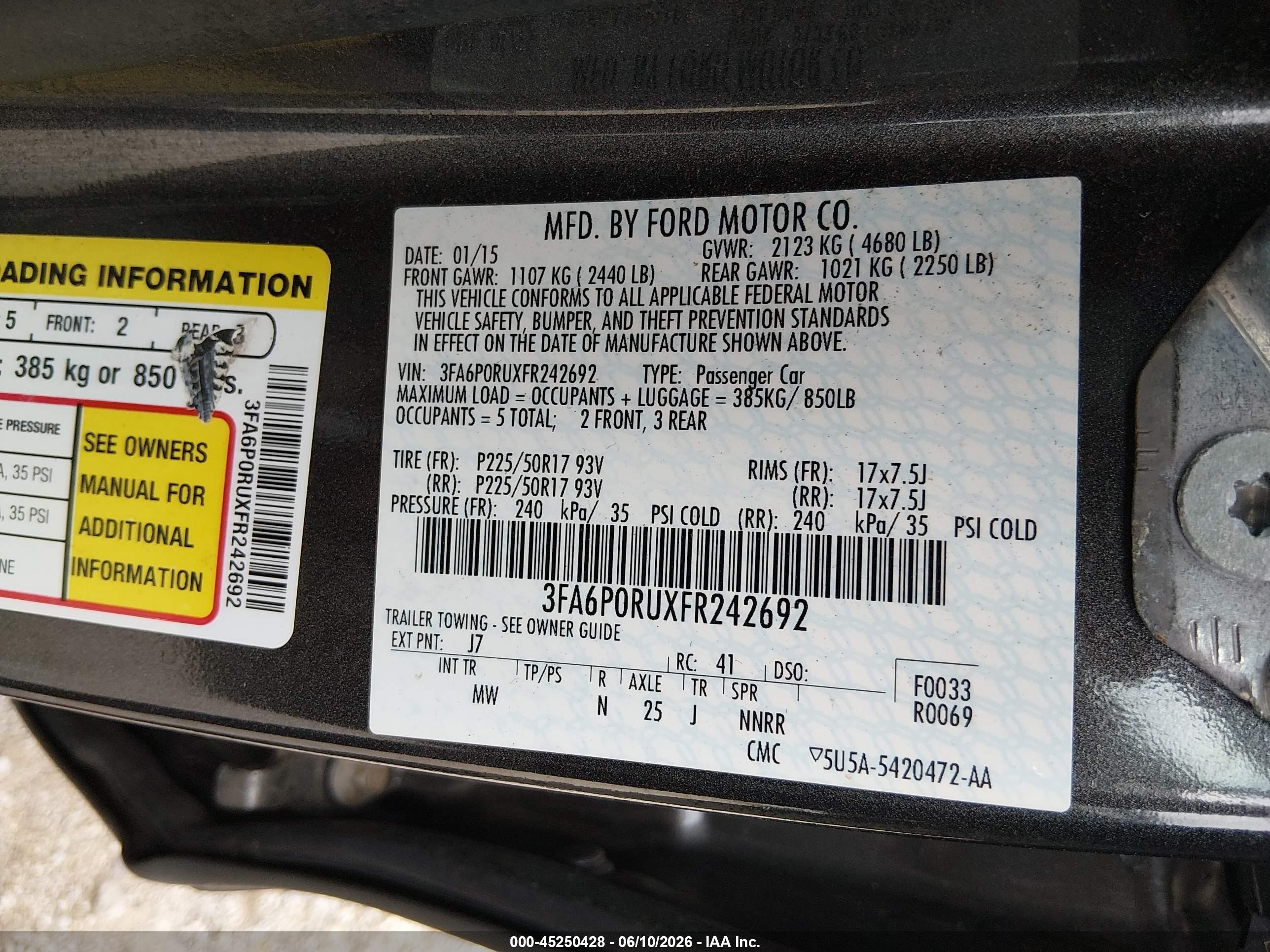 2015 Ford Fusion Hybrid Titanium Gray vin: 3FA6P0RUXFR242692