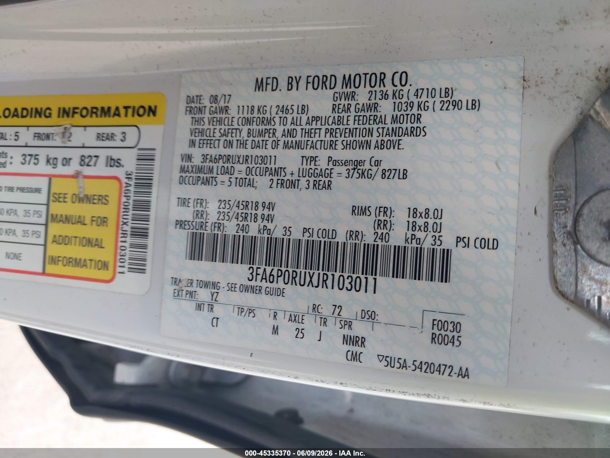 2018 Ford Fusion Hybrid Titanium White vin: 3FA6P0RUXJR103011
