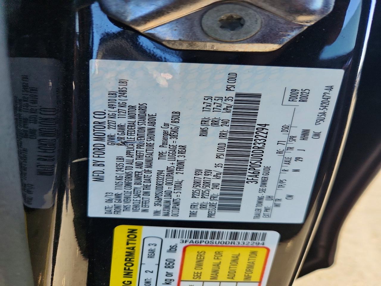 2013 Ford Fusion Titanium Phev Black vin: 3FA6P0SU0DR332294