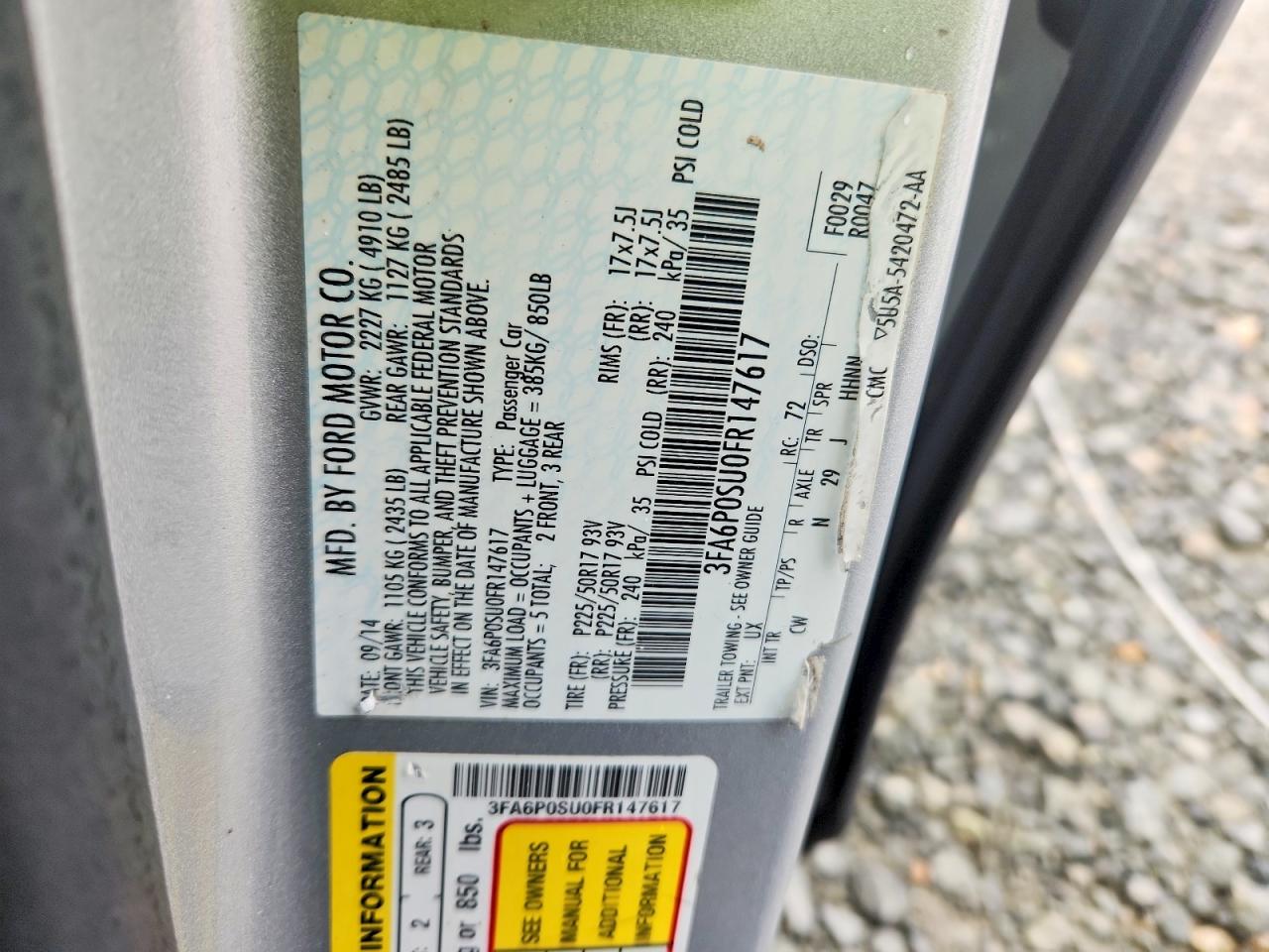 2015 Ford Fusion Titanium Phev Silver vin: 3FA6P0SU0FR147617