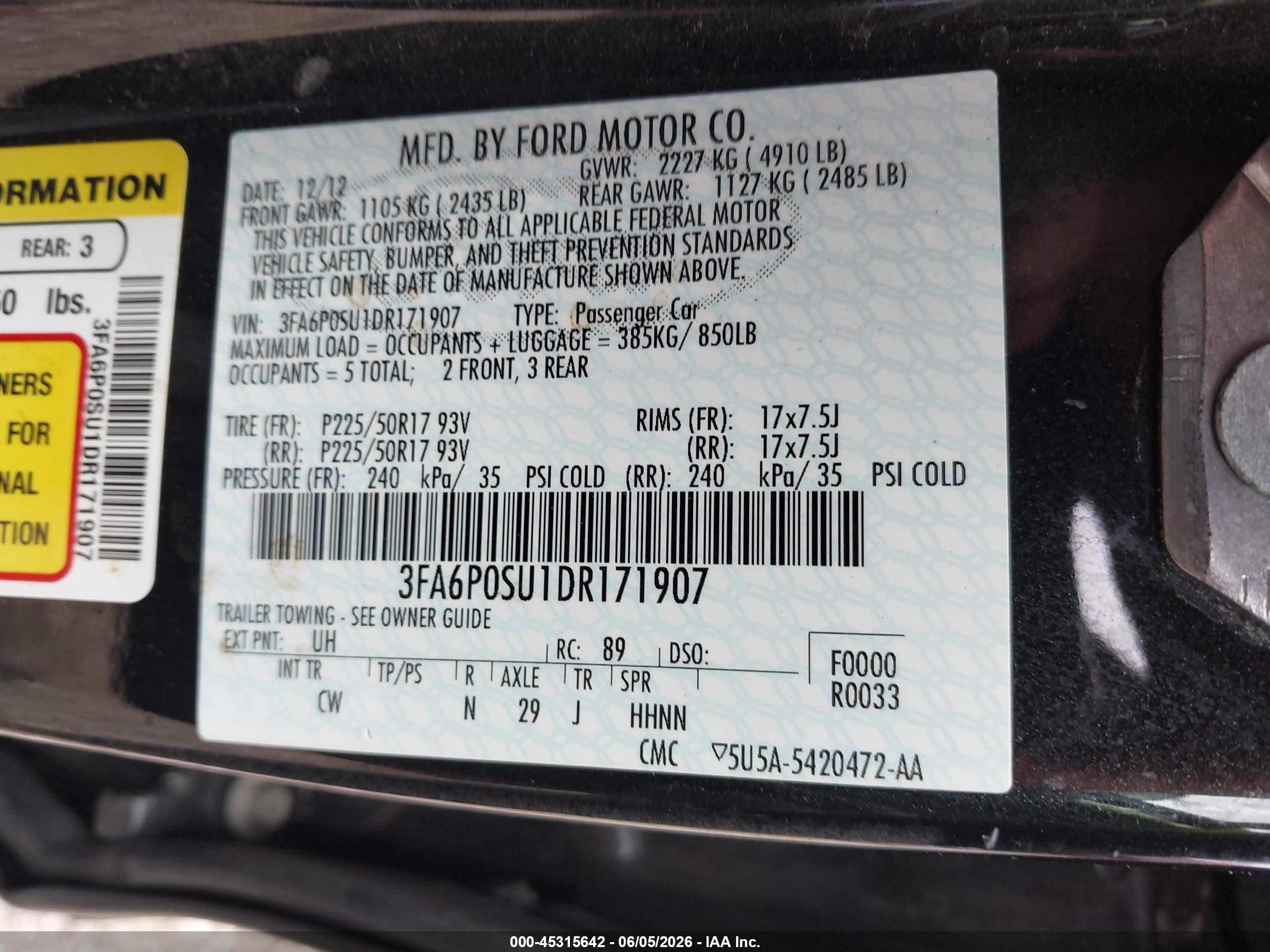 2013 Ford Fusion Energi Titanium Black vin: 3FA6P0SU1DR171907