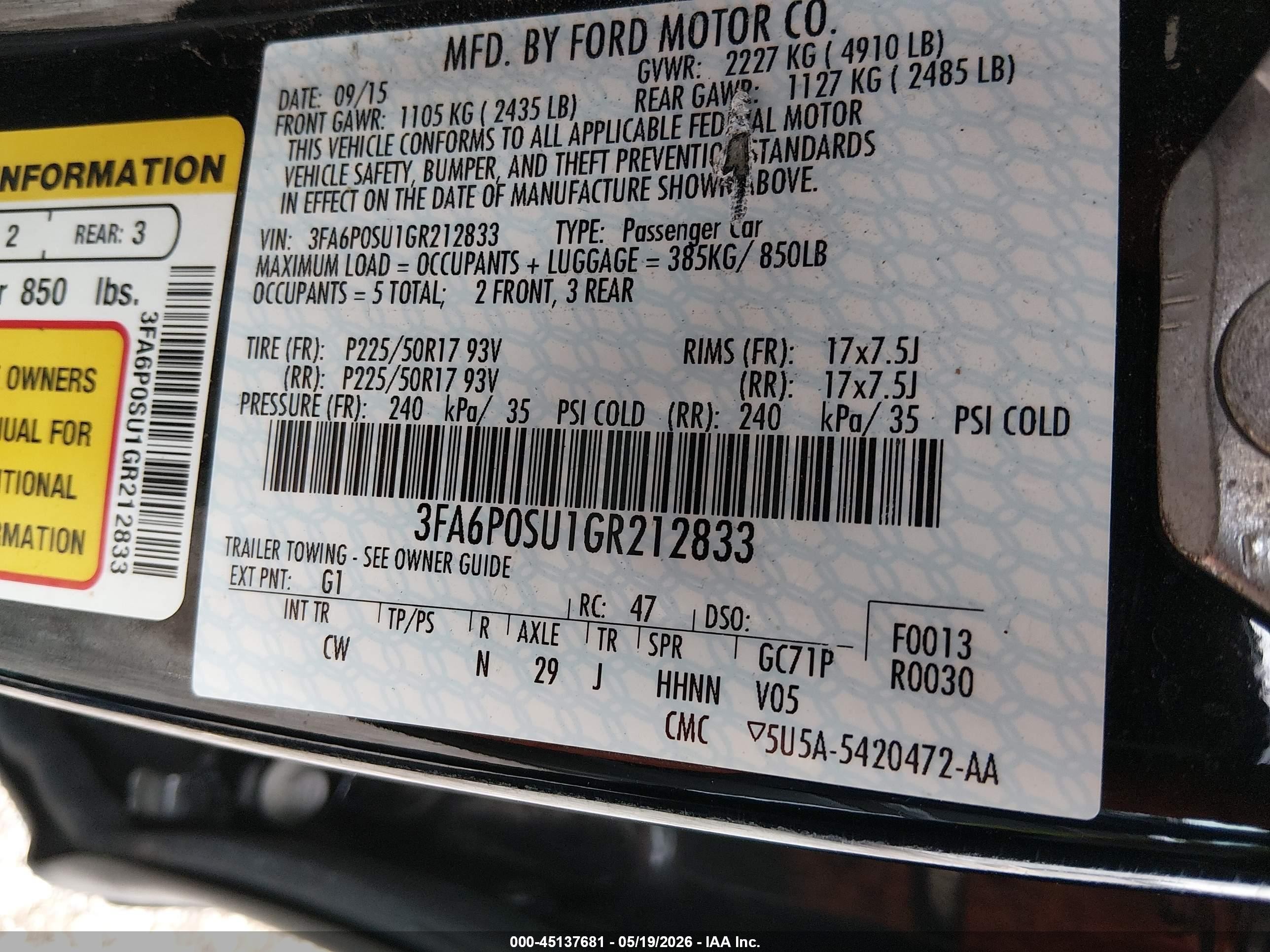 2016 Ford Fusion Energi Titanium Black vin: 3FA6P0SU1GR212833