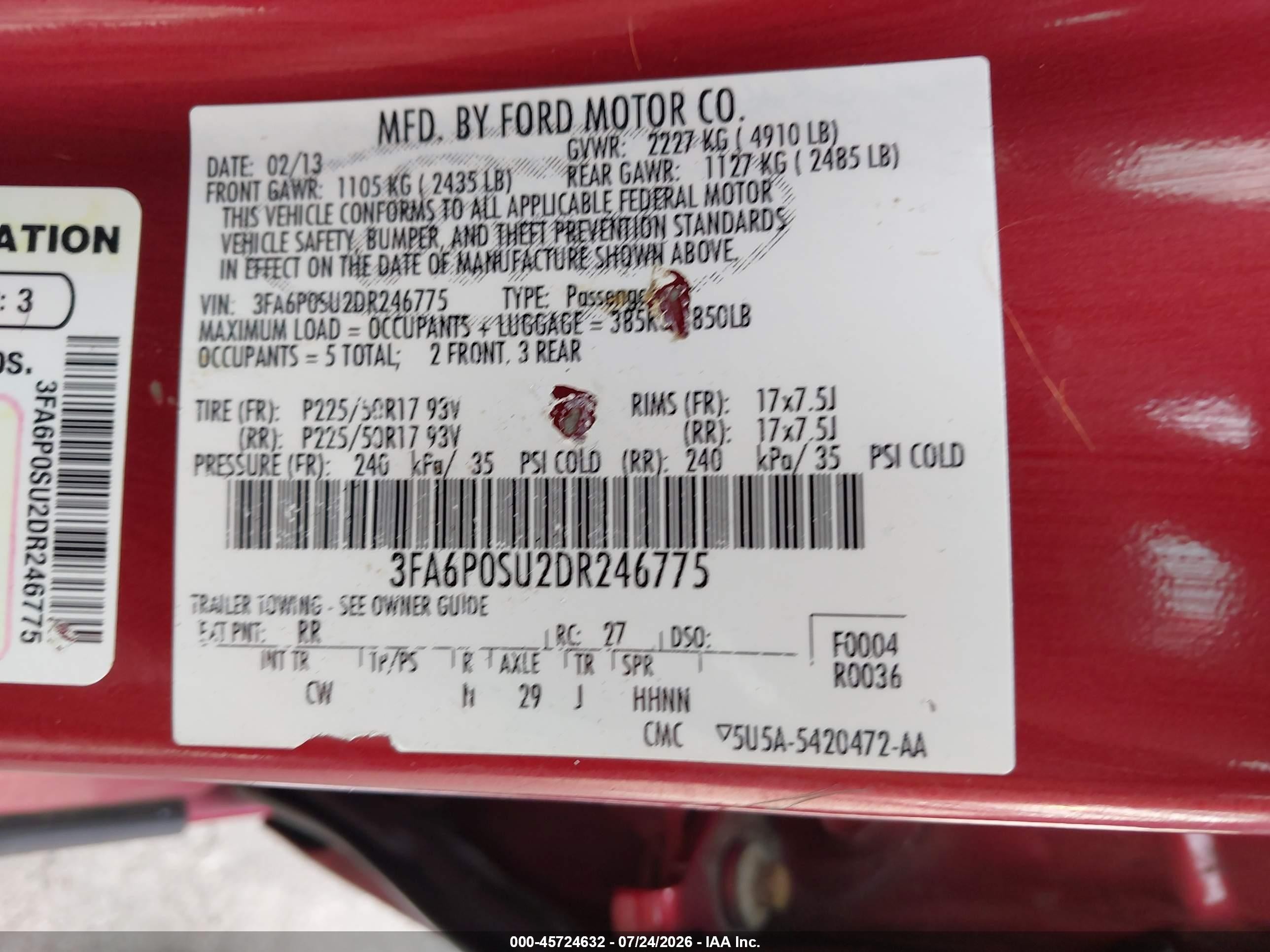 2013 Ford Fusion Energi Titanium Burgundy vin: 3FA6P0SU2DR246775