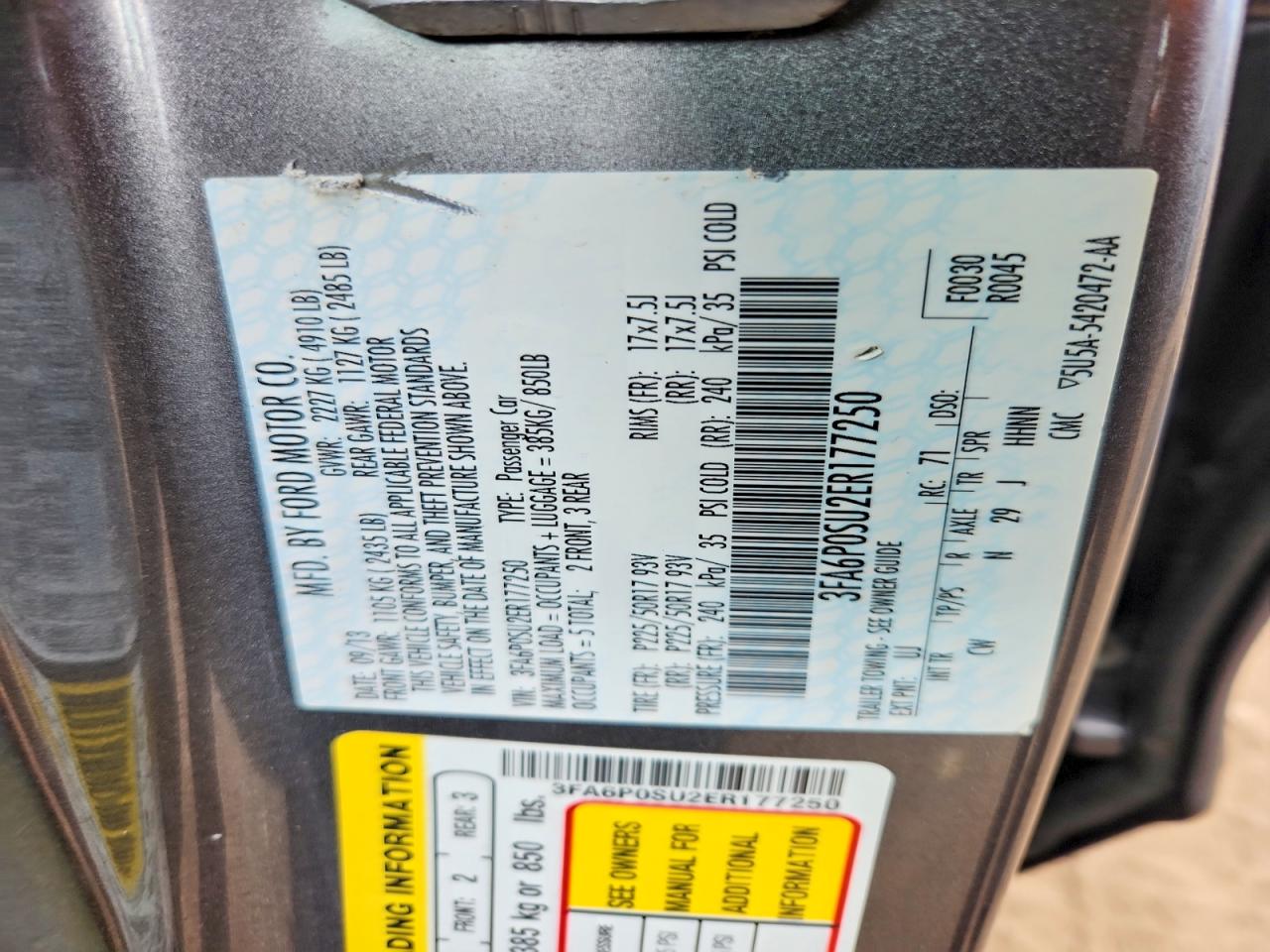 2014 Ford Fusion Titanium Phev Gray vin: 3FA6P0SU2ER177250