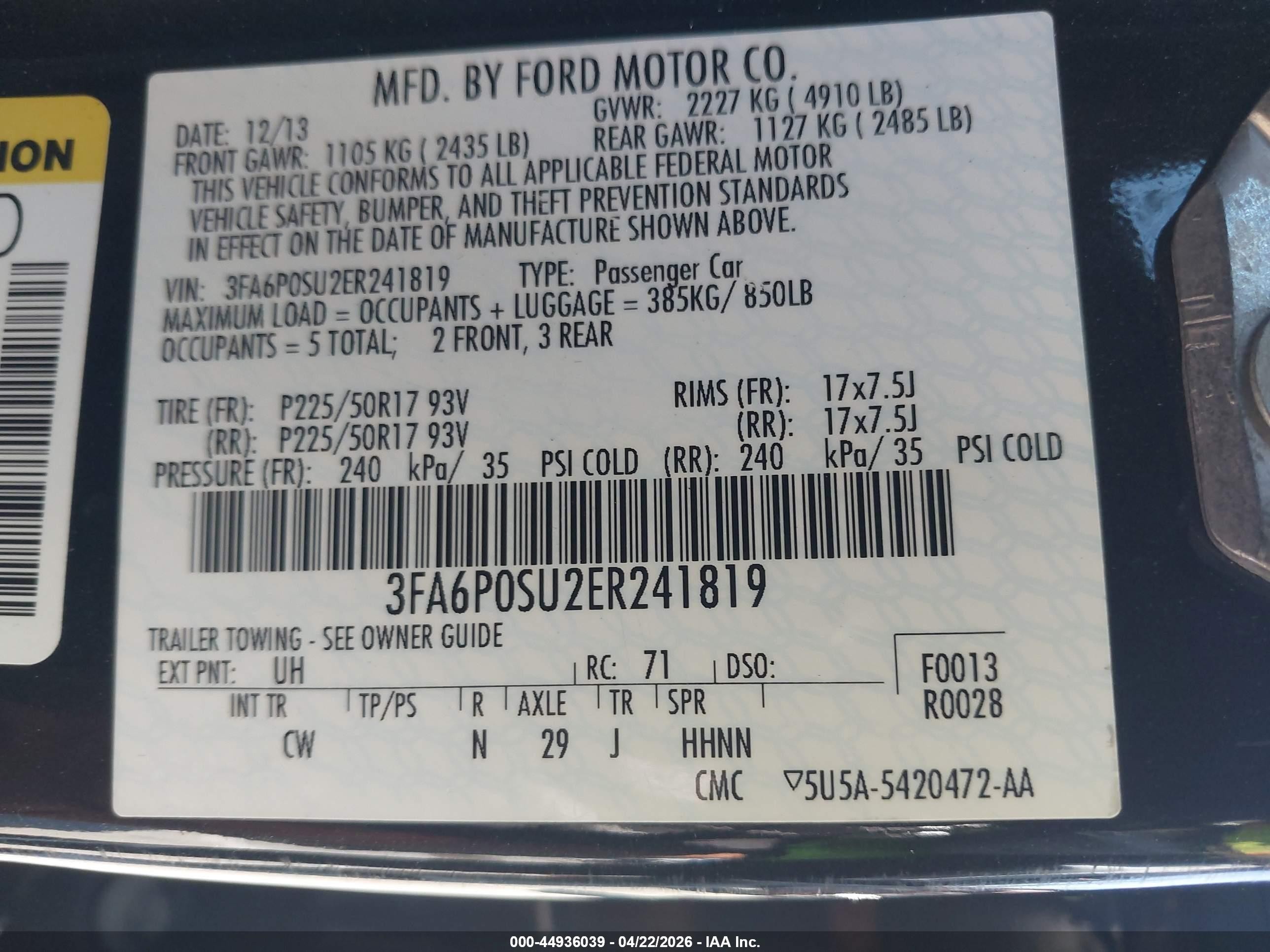 2014 Ford Fusion Energi Titanium Black vin: 3FA6P0SU2ER241819