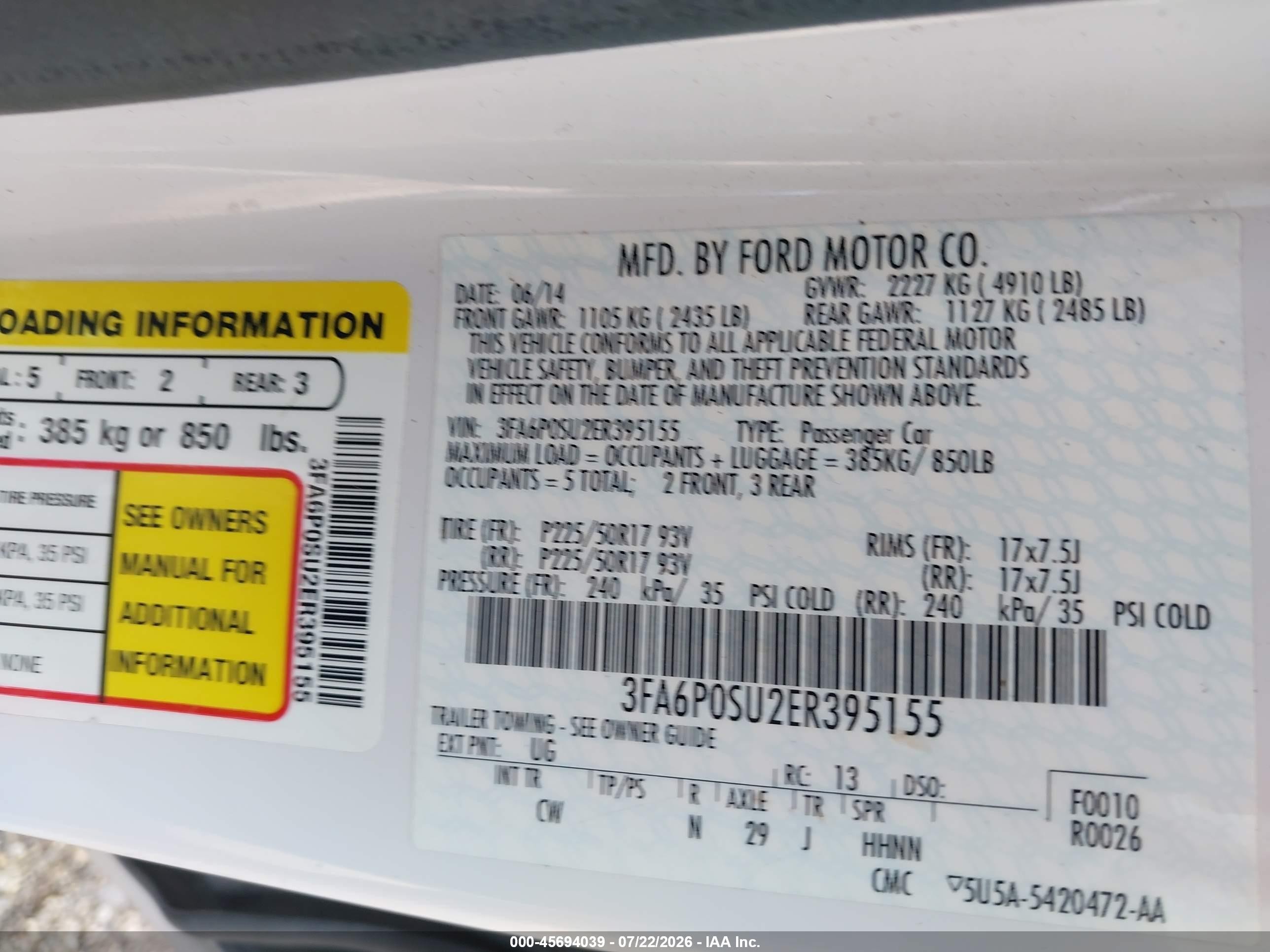2014 Ford Fusion Energi Titanium White vin: 3FA6P0SU2ER395155