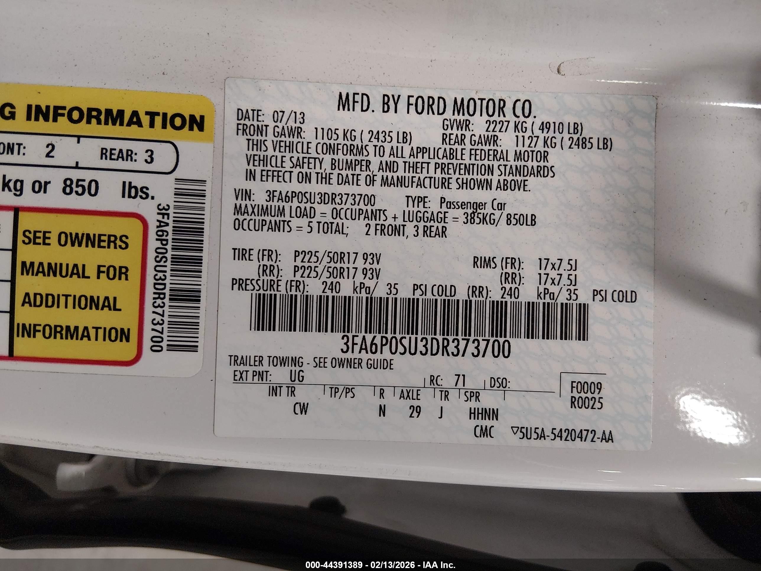 2013 Ford Fusion Energi Titanium Белый vin: 3FA6P0SU3DR373700