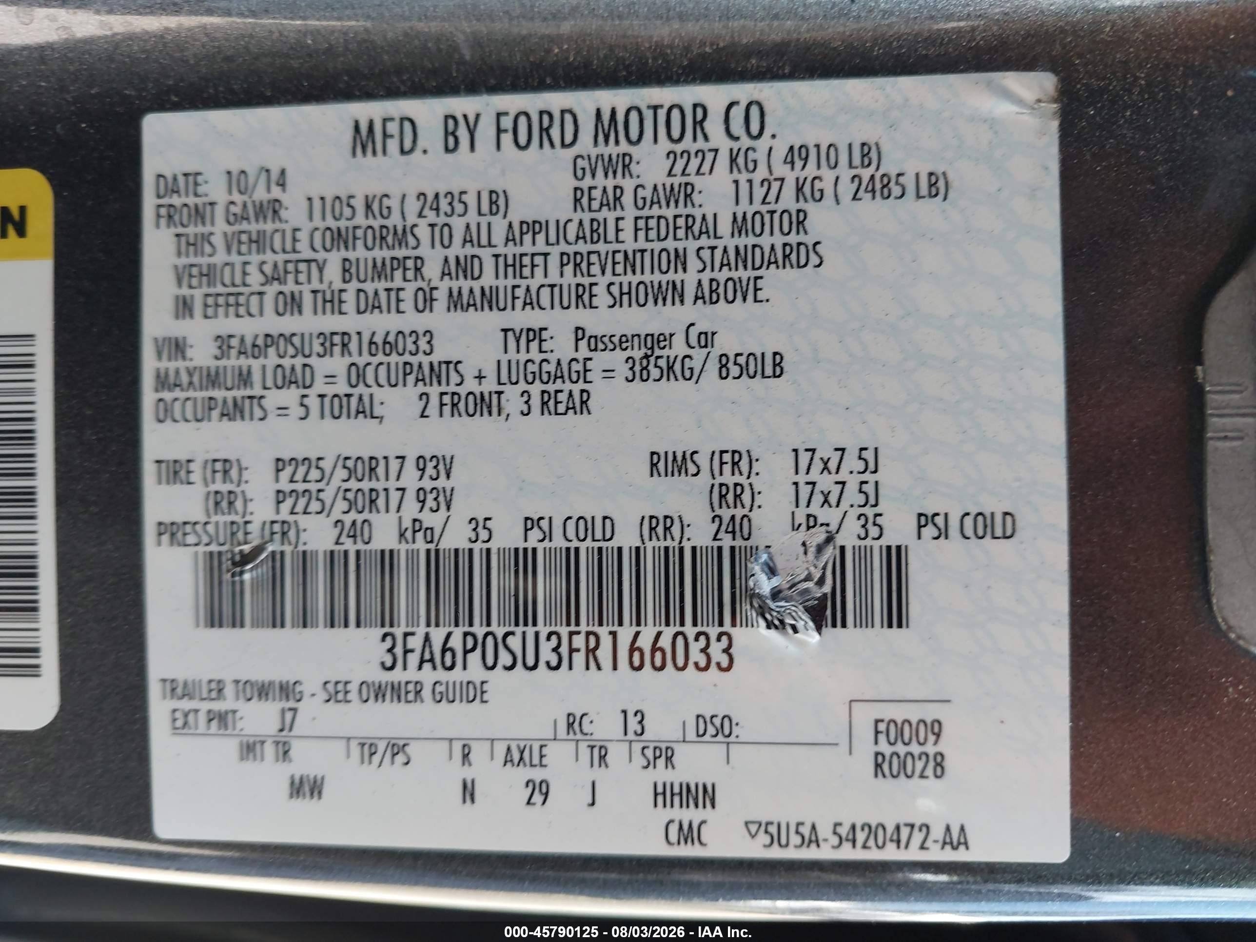 2015 Ford Fusion Energi Titanium Gray vin: 3FA6P0SU3FR166033
