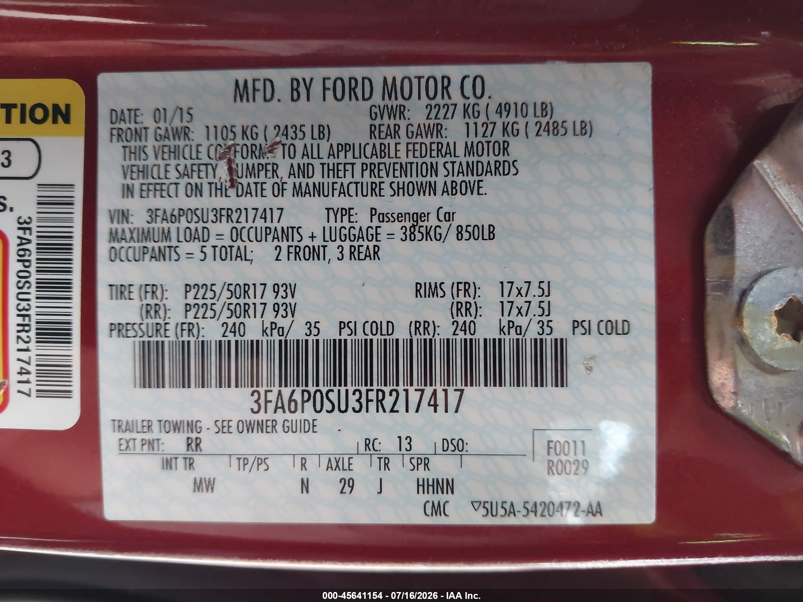 2015 Ford Fusion Energi Titanium Red vin: 3FA6P0SU3FR217417