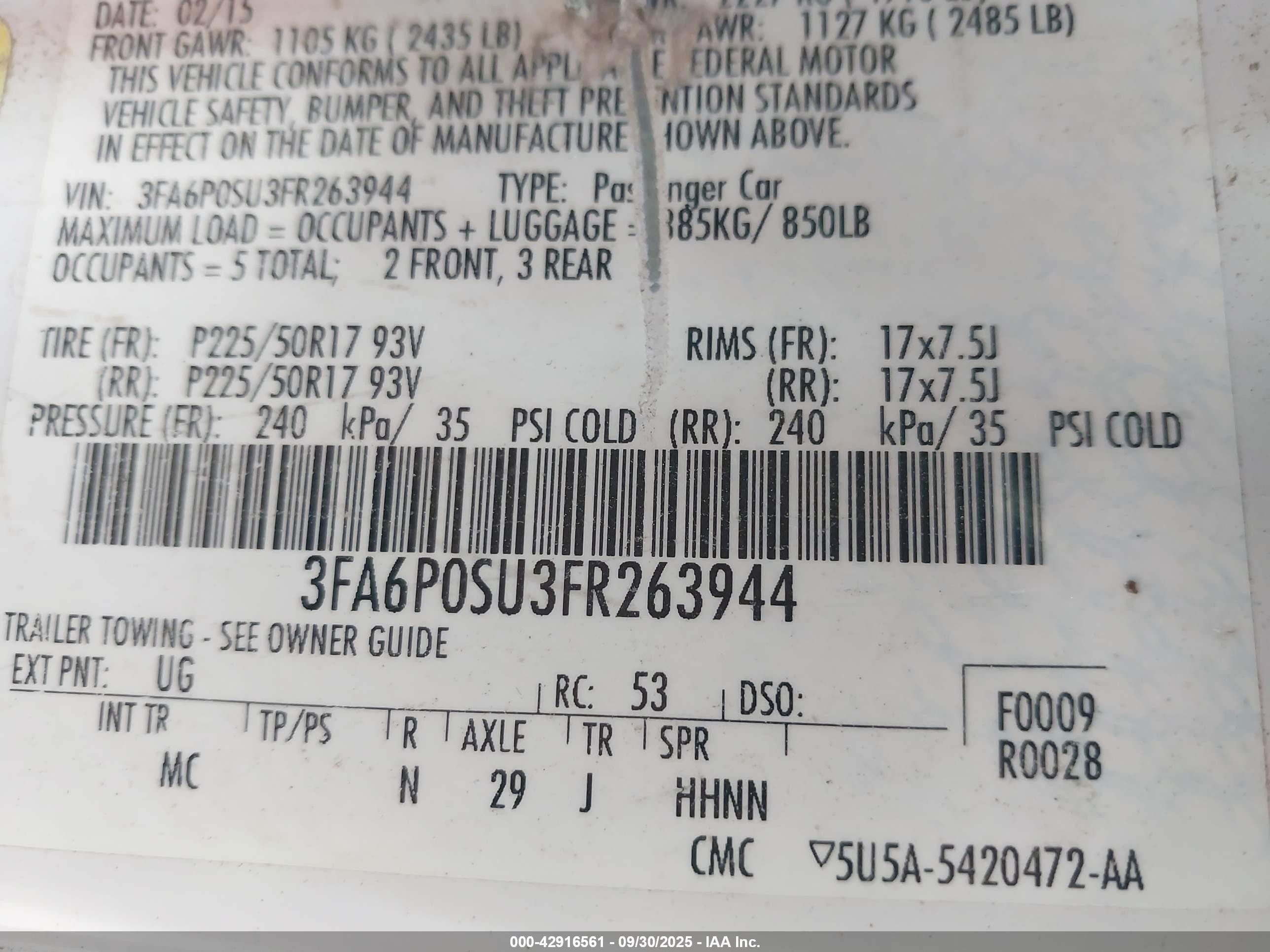 2015 Ford Fusion Energi Titanium White vin: 3FA6P0SU3FR263944