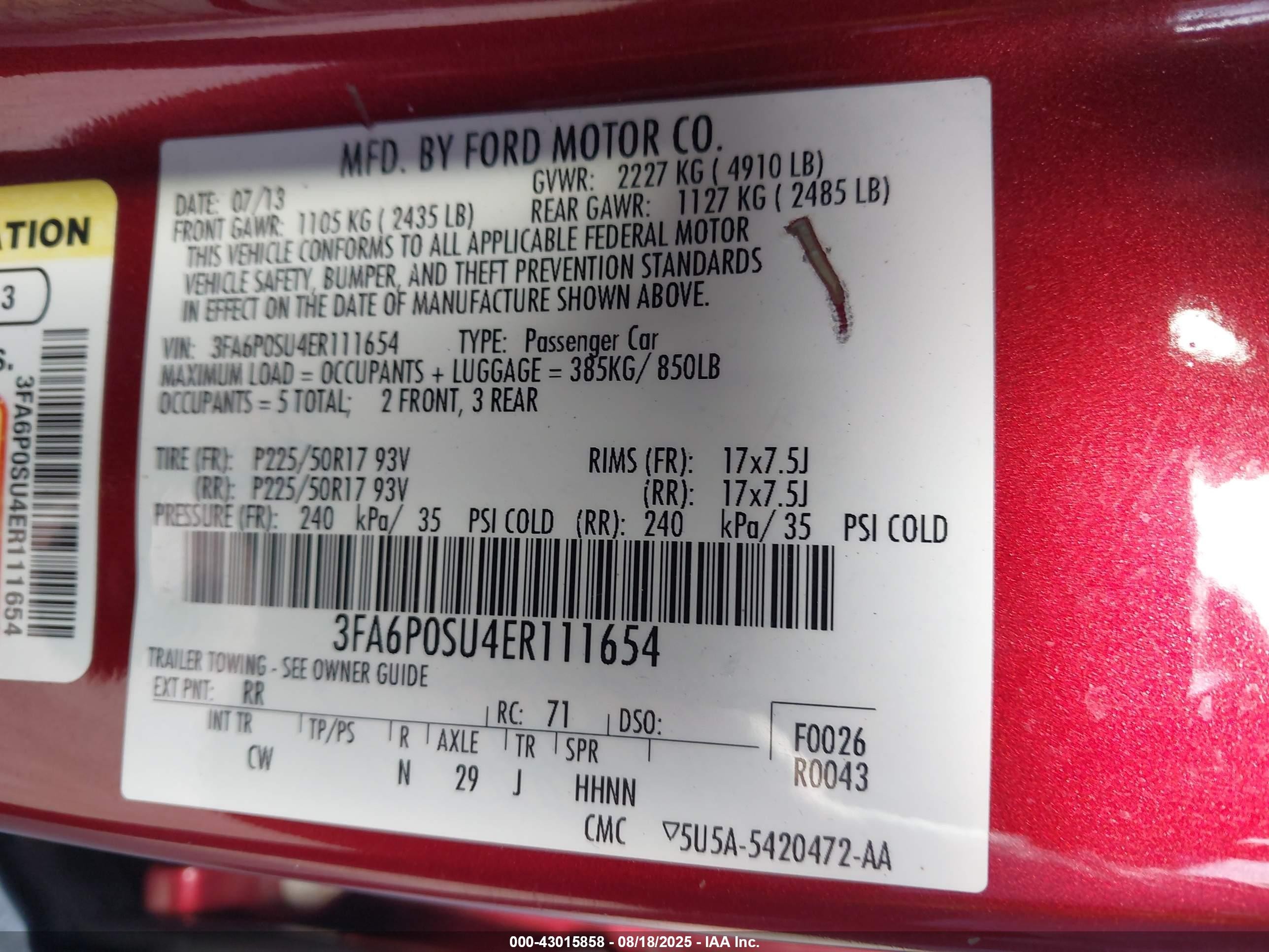 2014 Ford Fusion Energi Titanium Red vin: 3FA6P0SU4ER111654