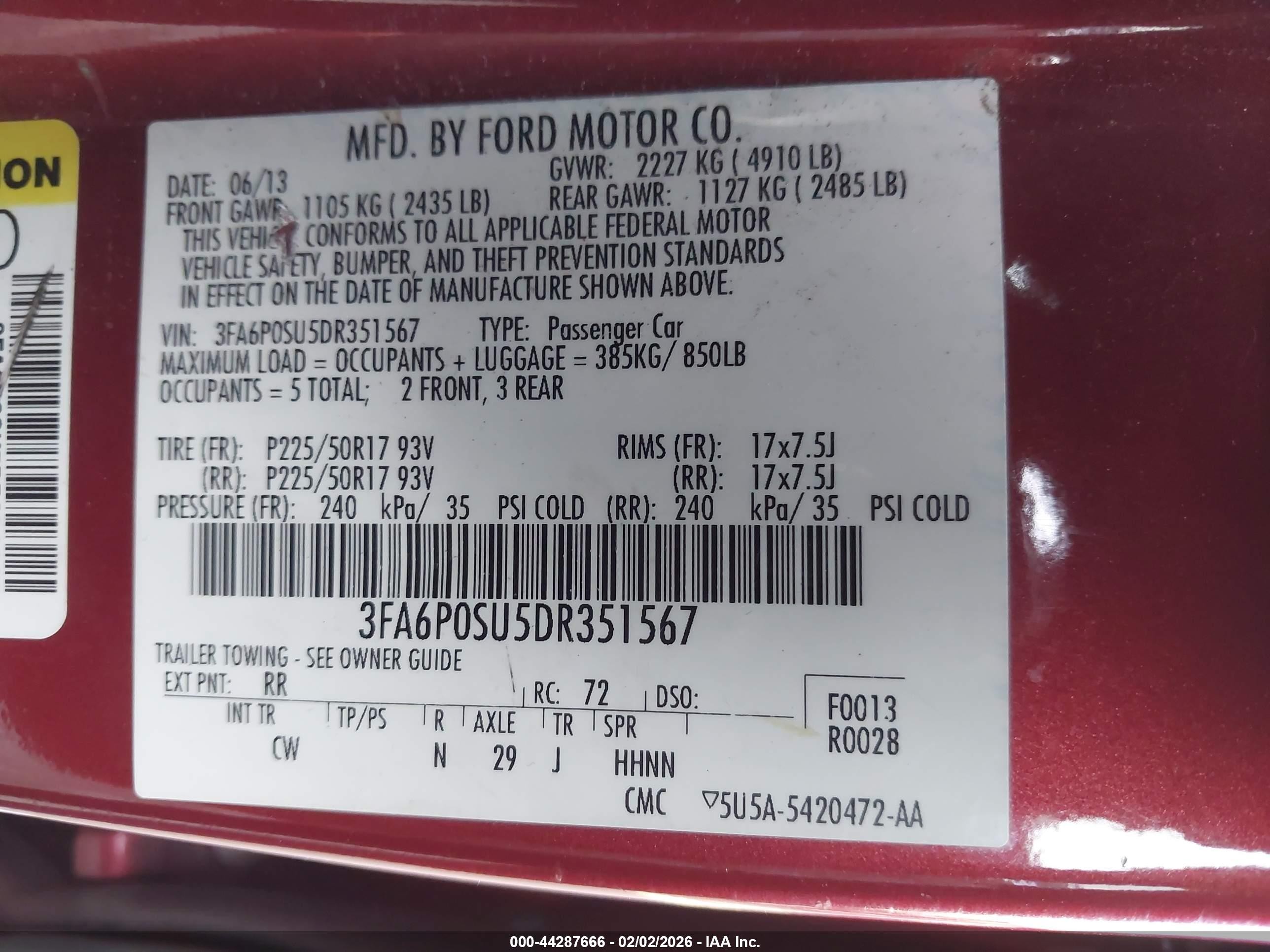 2013 Ford Fusion Energi Titanium Red vin: 3FA6P0SU5DR351567