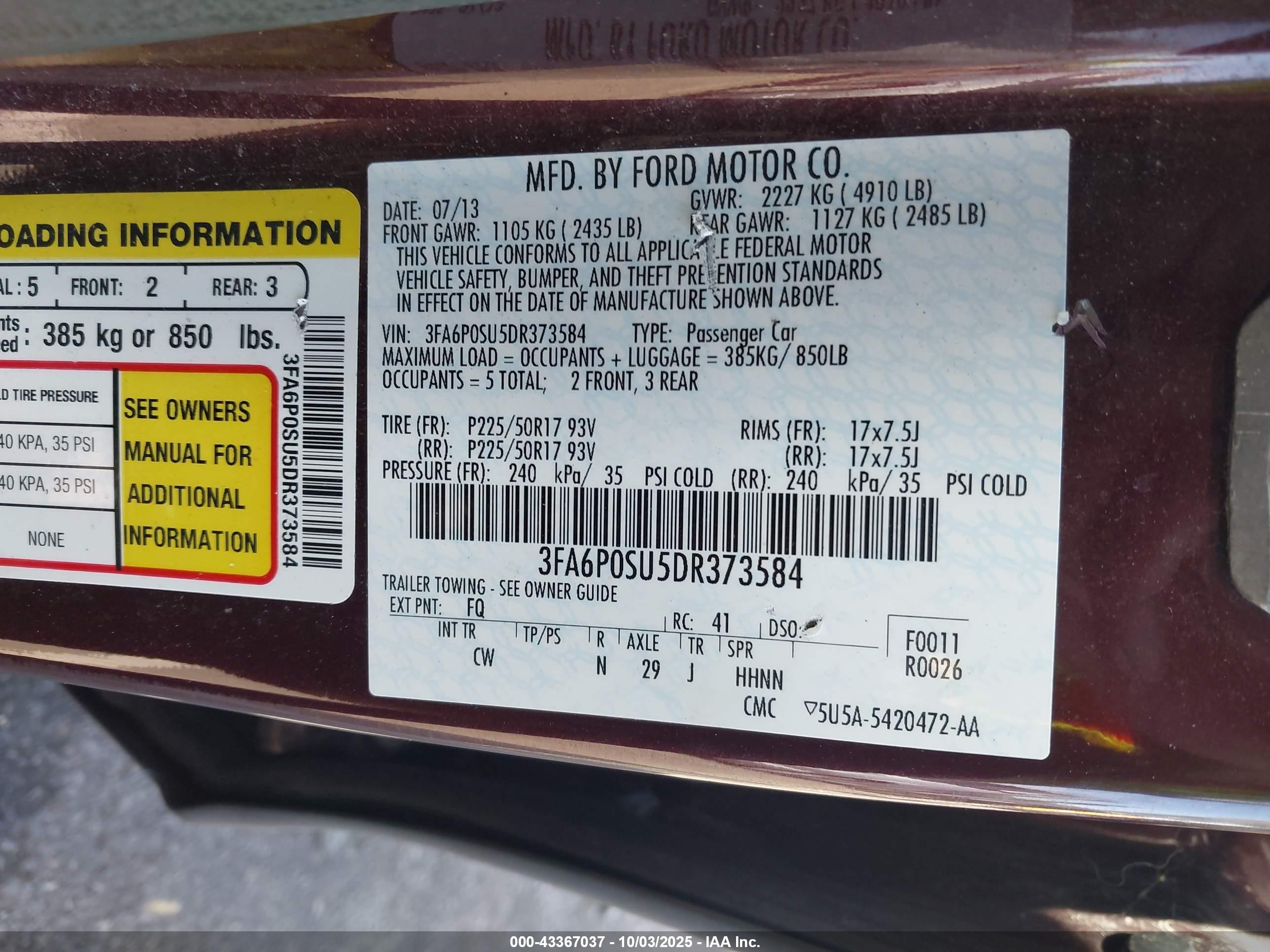 2013 Ford Fusion Energi Titanium Burgundy vin: 3FA6P0SU5DR373584