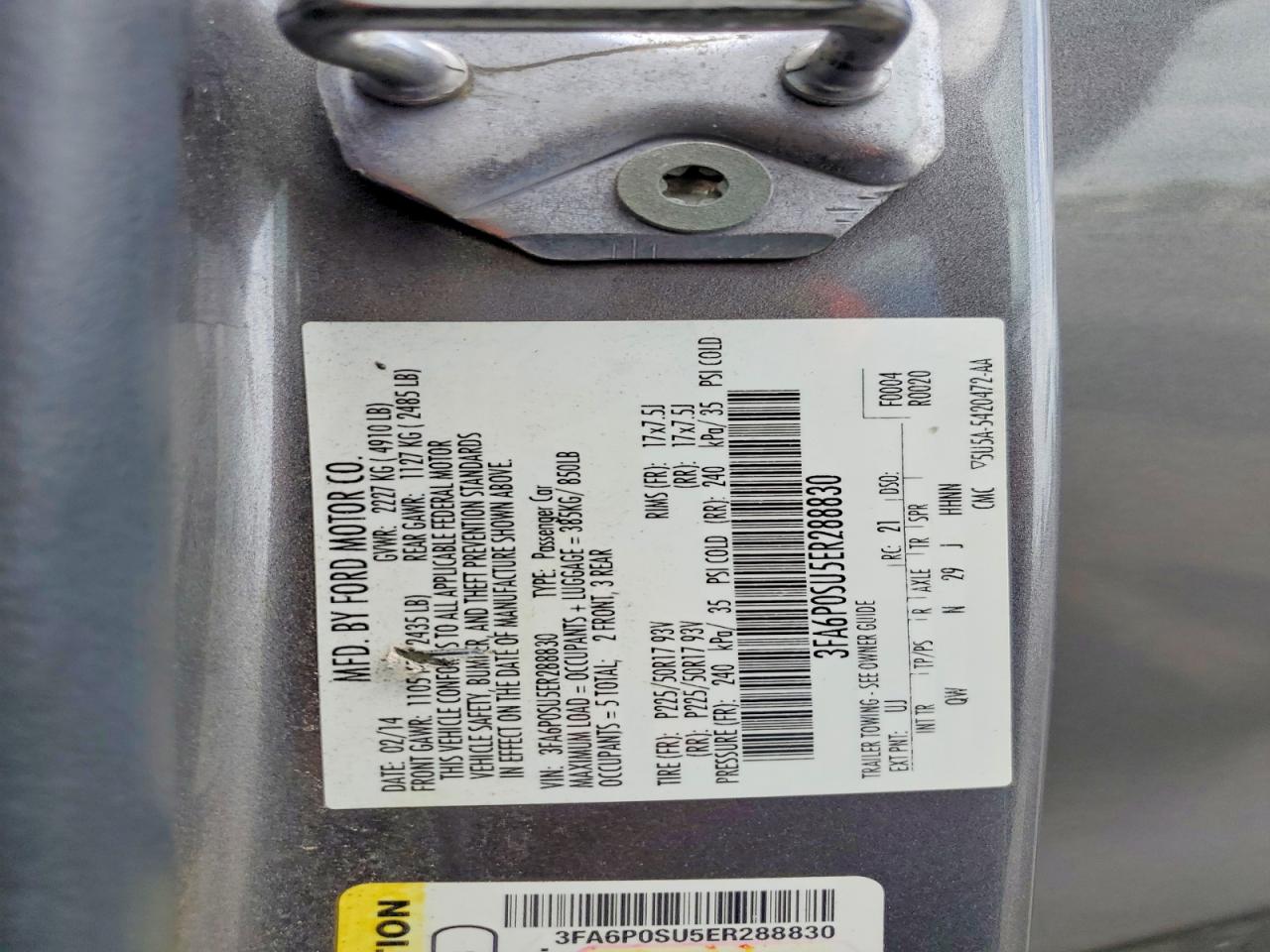 2014 Ford Fusion Titanium Phev Серый vin: 3FA6P0SU5ER288830